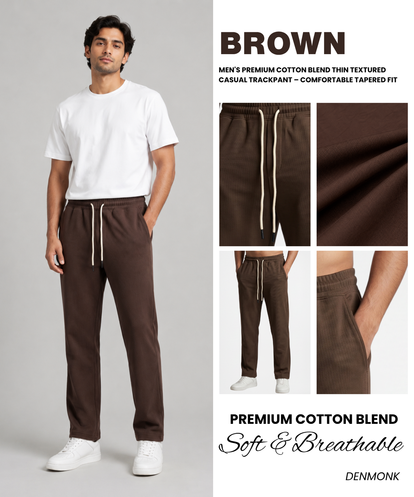 Men's Premium Textured Cotton Blend Lycra Track Pants – Comfortable Casual Wear TrackPant