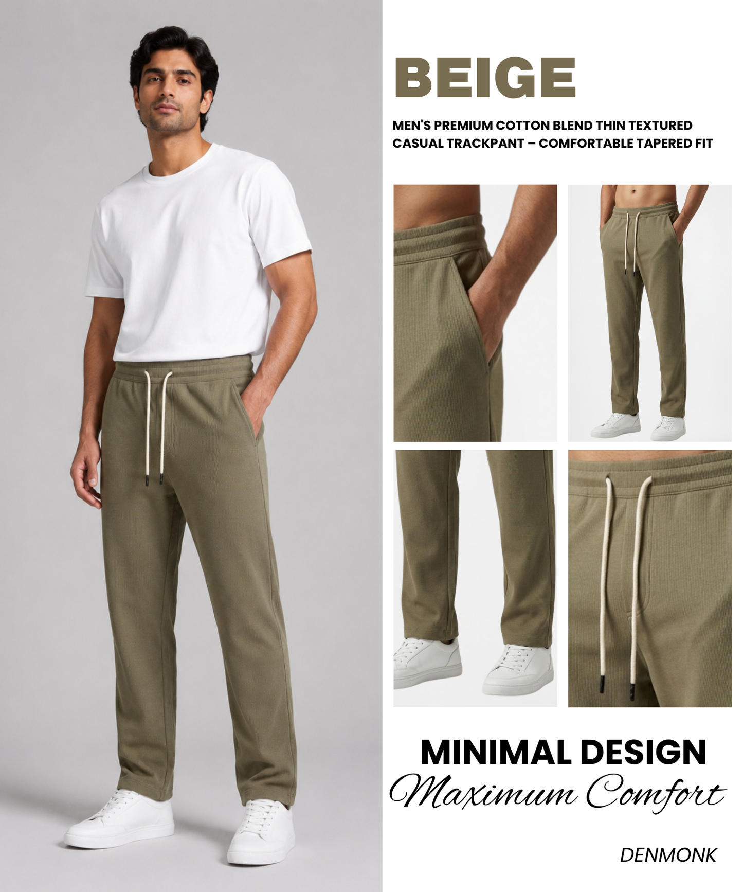 Men's Premium Textured Cotton Blend Lycra Track Pants – Comfortable Casual Wear TrackPant