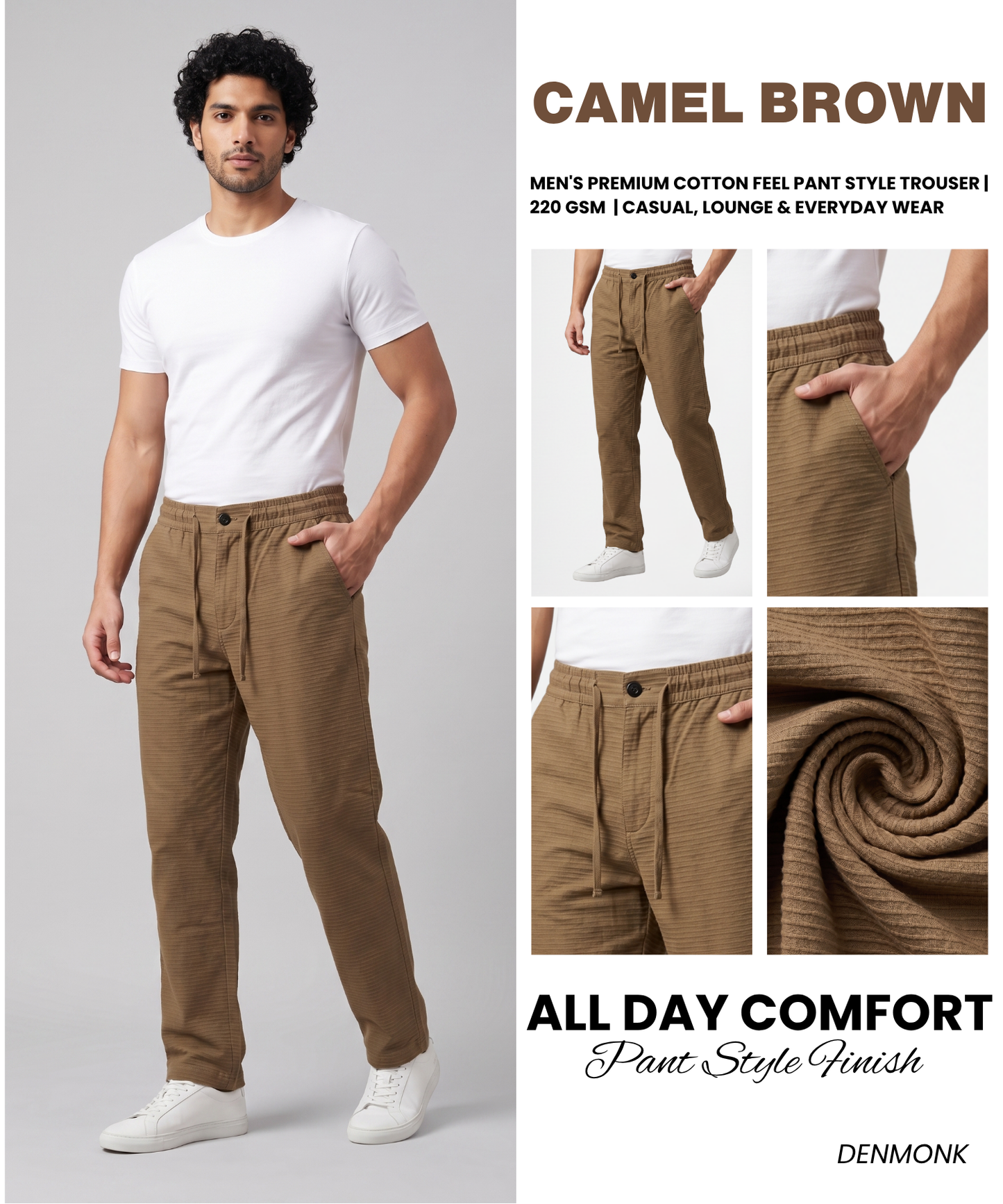 Men's Premium Cotton Feel Pant Style Trouser | 220 GSM Comfort Fit | Casual, Lounge & Everyday Wear