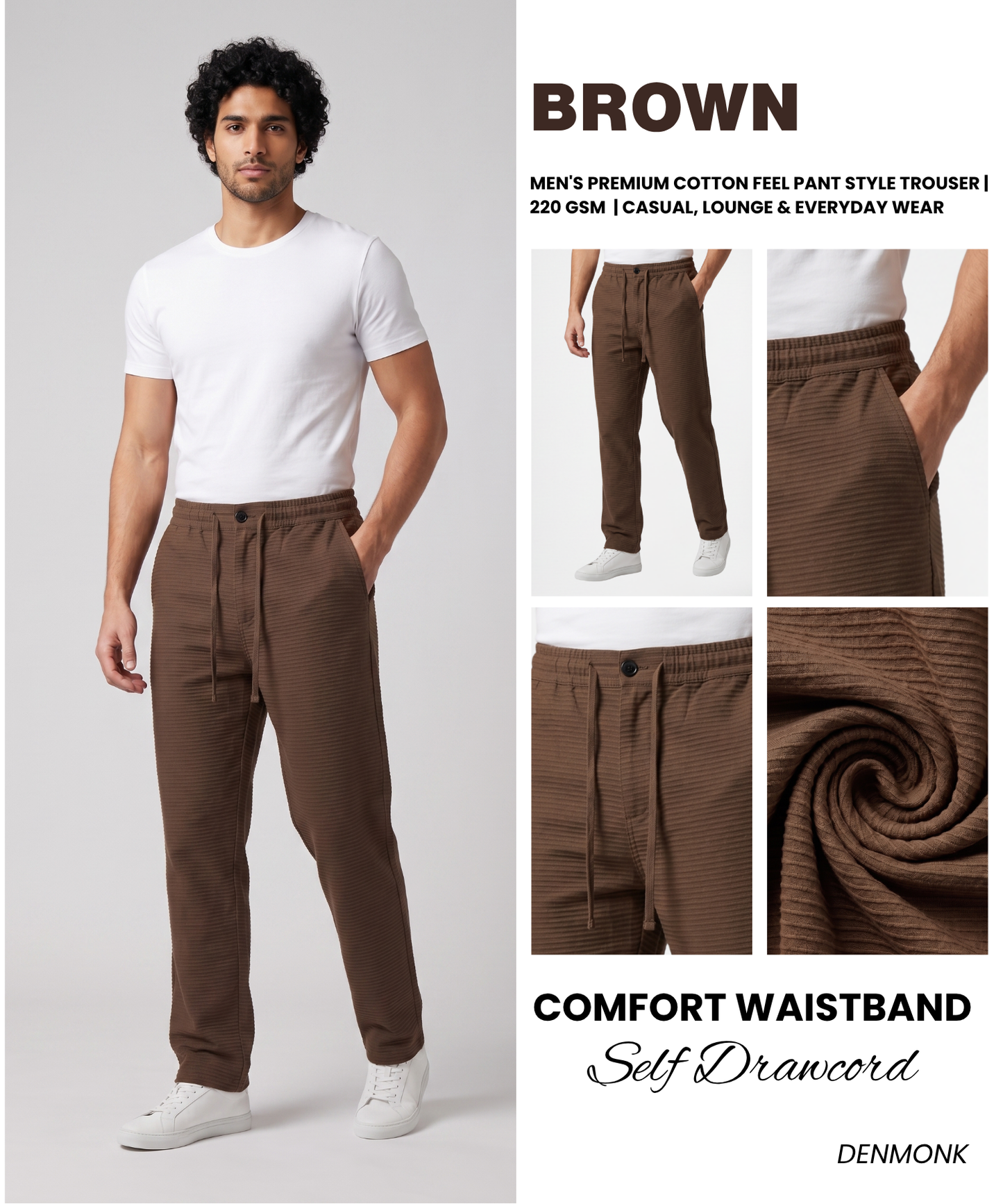 Men's Premium Cotton Feel Pant Style Trouser | 220 GSM Comfort Fit | Casual, Lounge & Everyday Wear