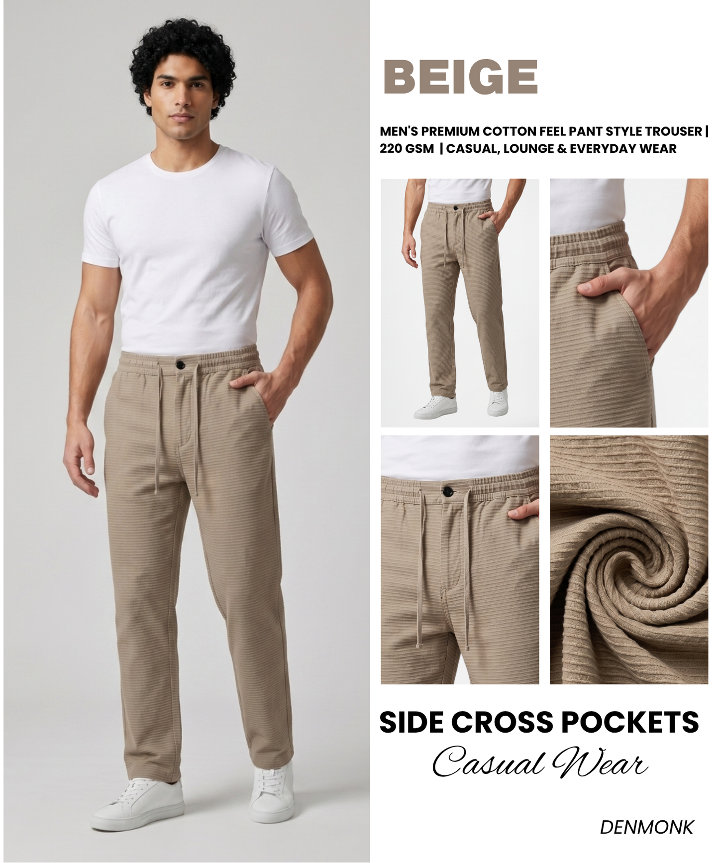 Men's Premium Cotton Feel Pant Style Trouser | 220 GSM Comfort Fit | Casual, Lounge & Everyday Wear