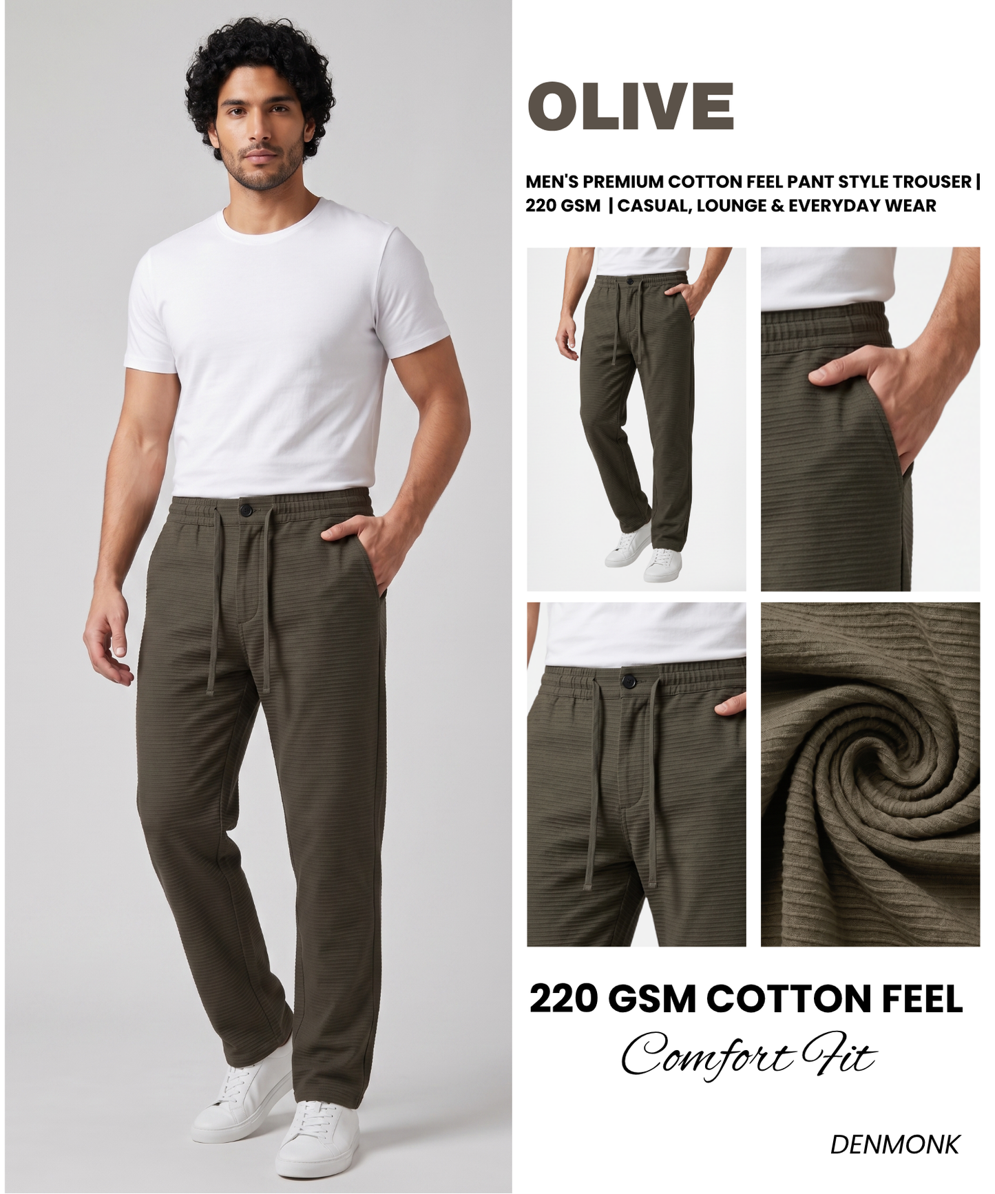 Men's Premium Cotton Feel Pant Style Trouser | 220 GSM Comfort Fit | Casual, Lounge & Everyday Wear