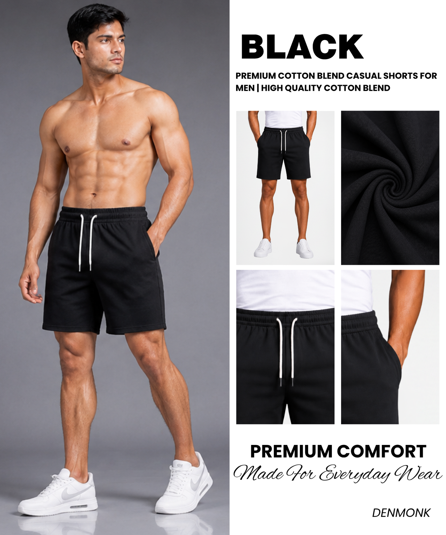 Premium Cotton Blend Casual Shorts for Men | High Quality Cotton Blend