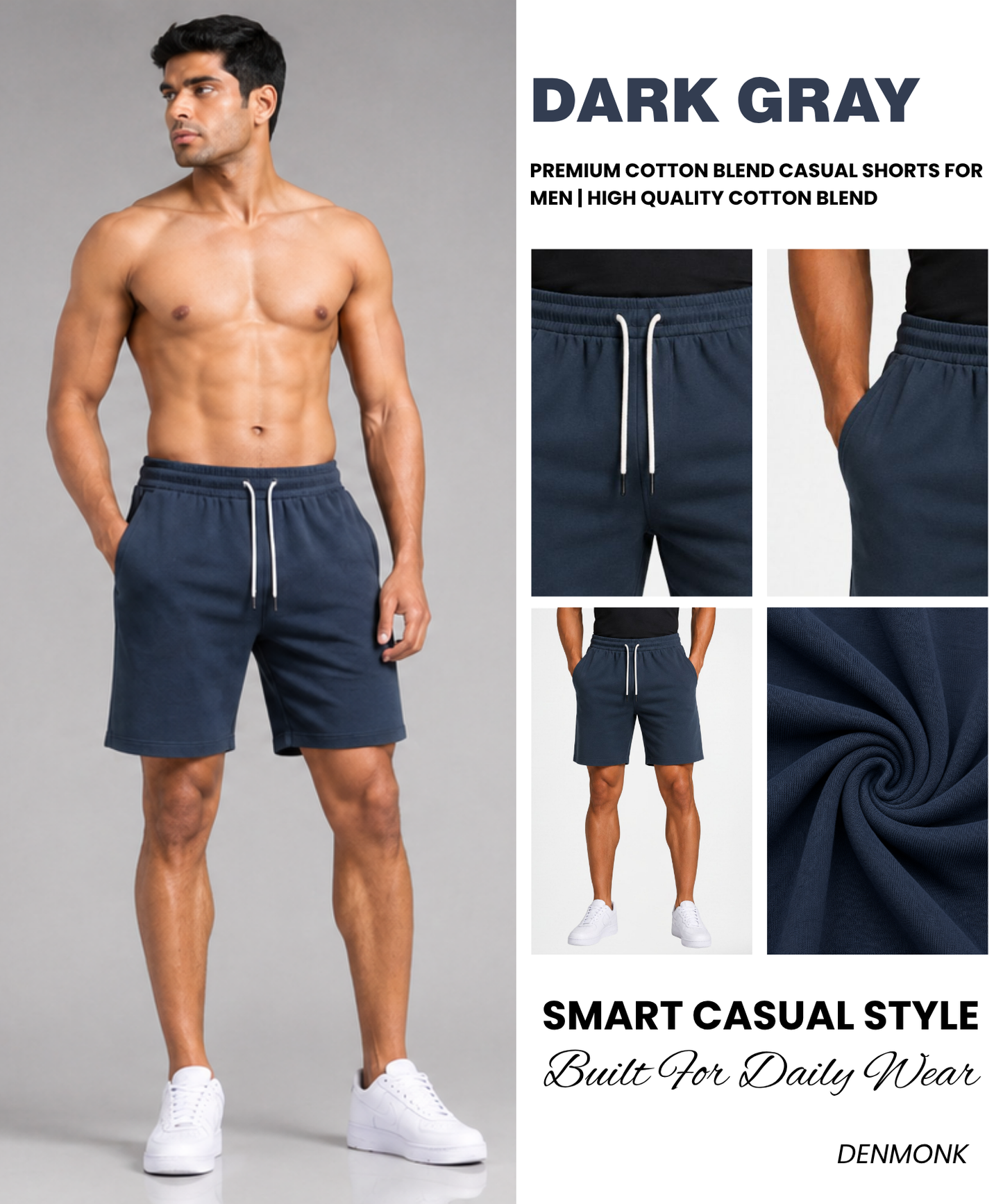 Premium Cotton Blend Casual Shorts for Men | High Quality Cotton Blend