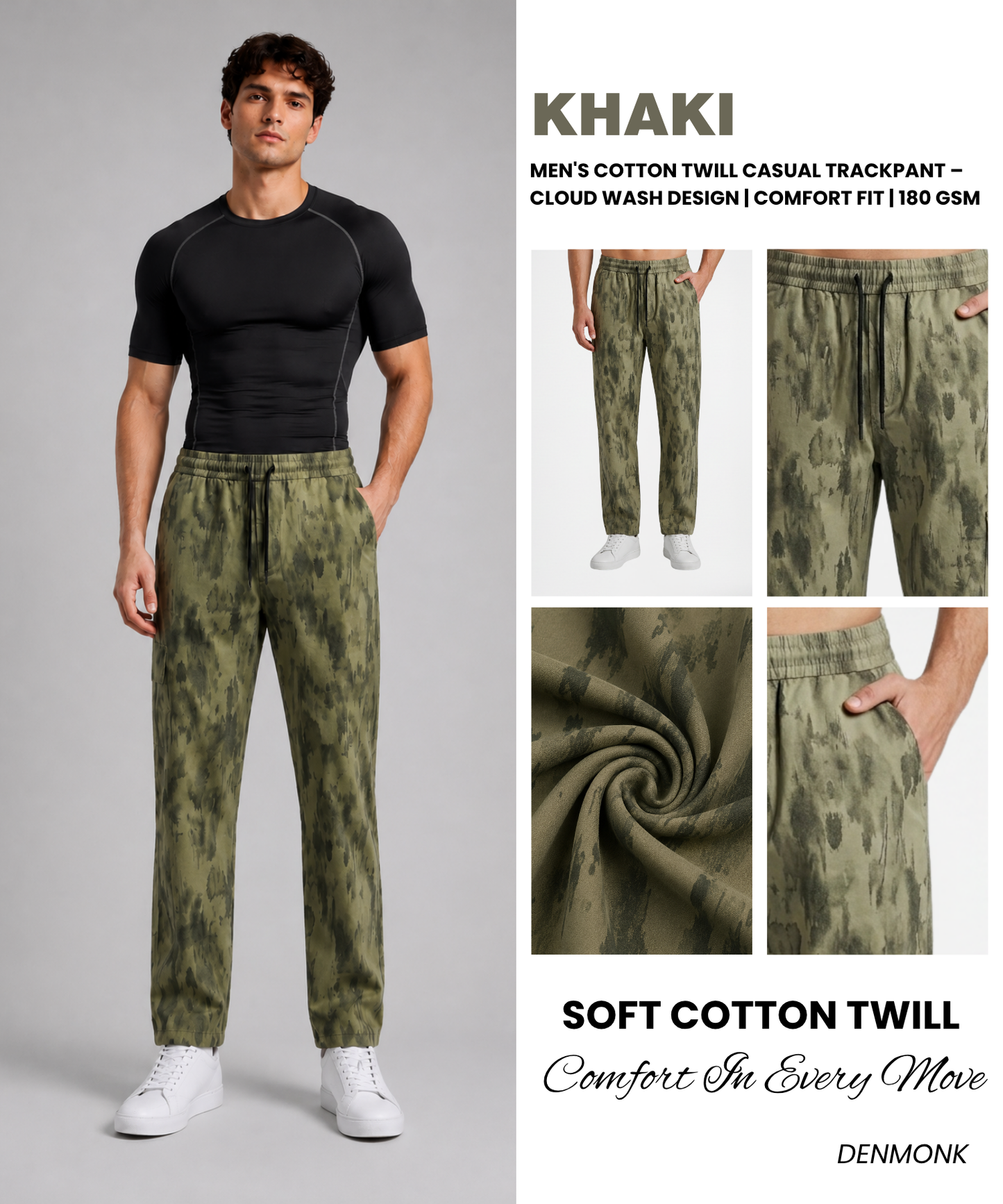 Men's Cotton Twill Casual Trackpant – Cloud Wash Texture | Comfort Fit | 180 GSM