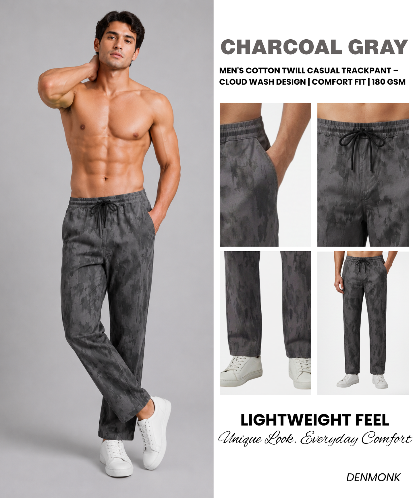 Men's Cotton Twill Casual Trackpant – Cloud Wash Texture | Comfort Fit | 180 GSM