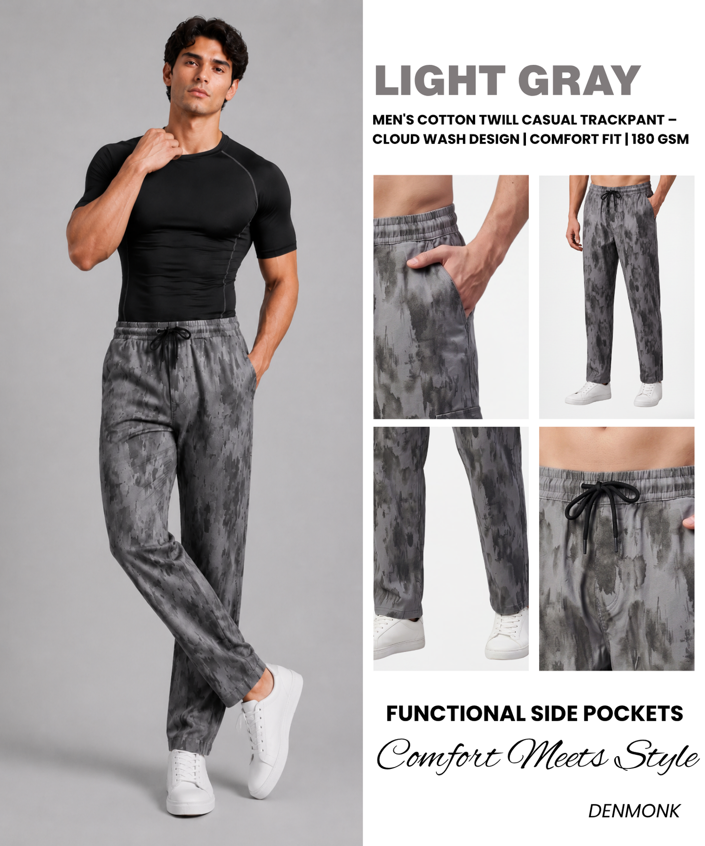Men's Cotton Twill Casual Trackpant – Cloud Wash Texture | Comfort Fit | 180 GSM