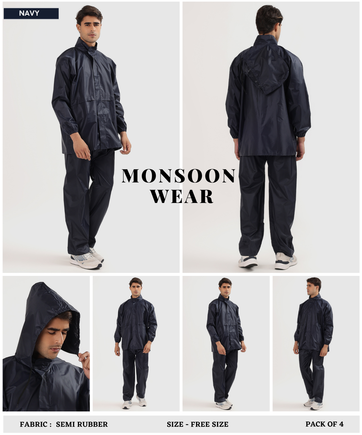 Men’s Semi-Rubber Full-Body Waterproof Rain Suit – Free Size