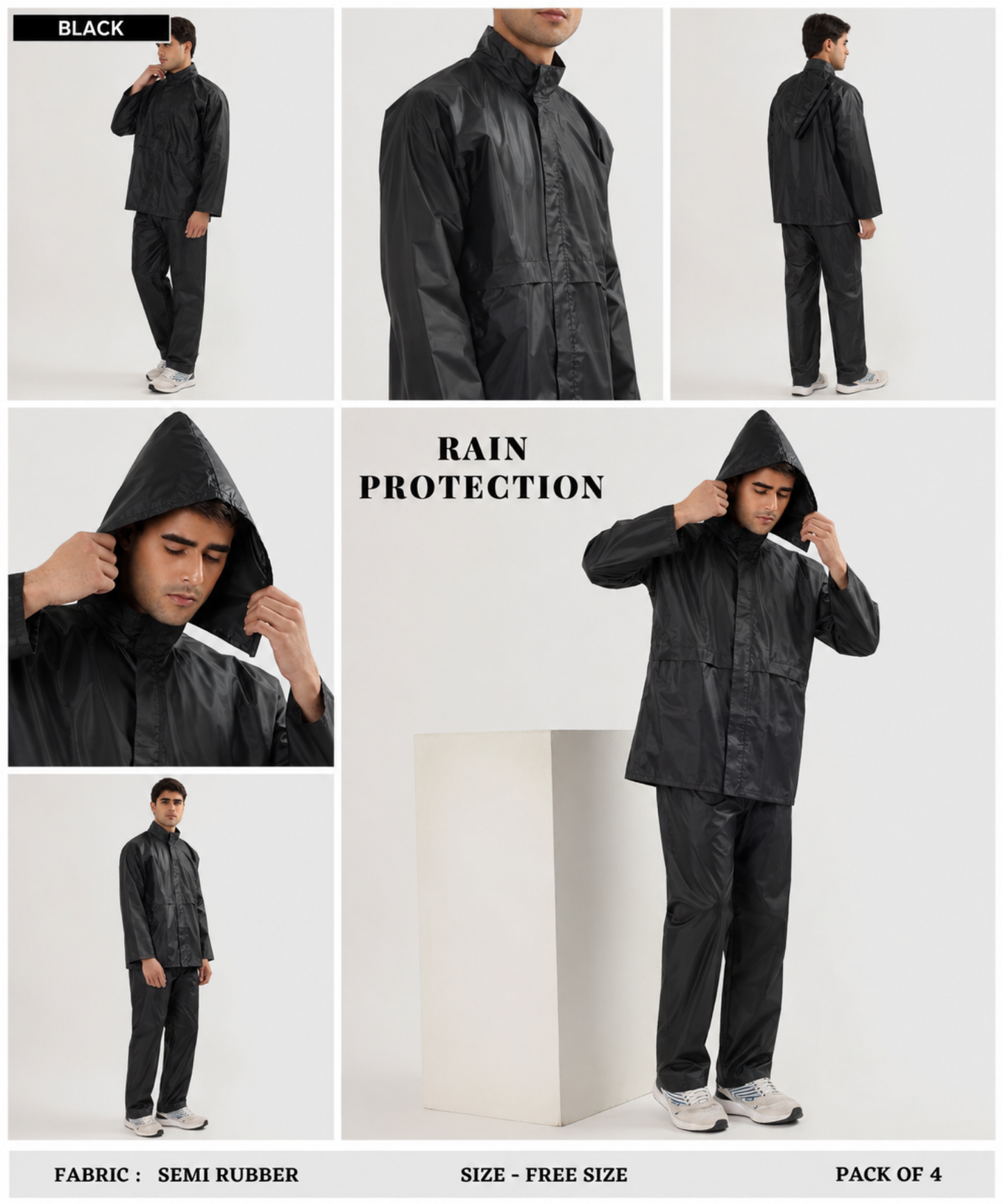 Men’s Semi-Rubber Full-Body Waterproof Rain Suit – Free Size