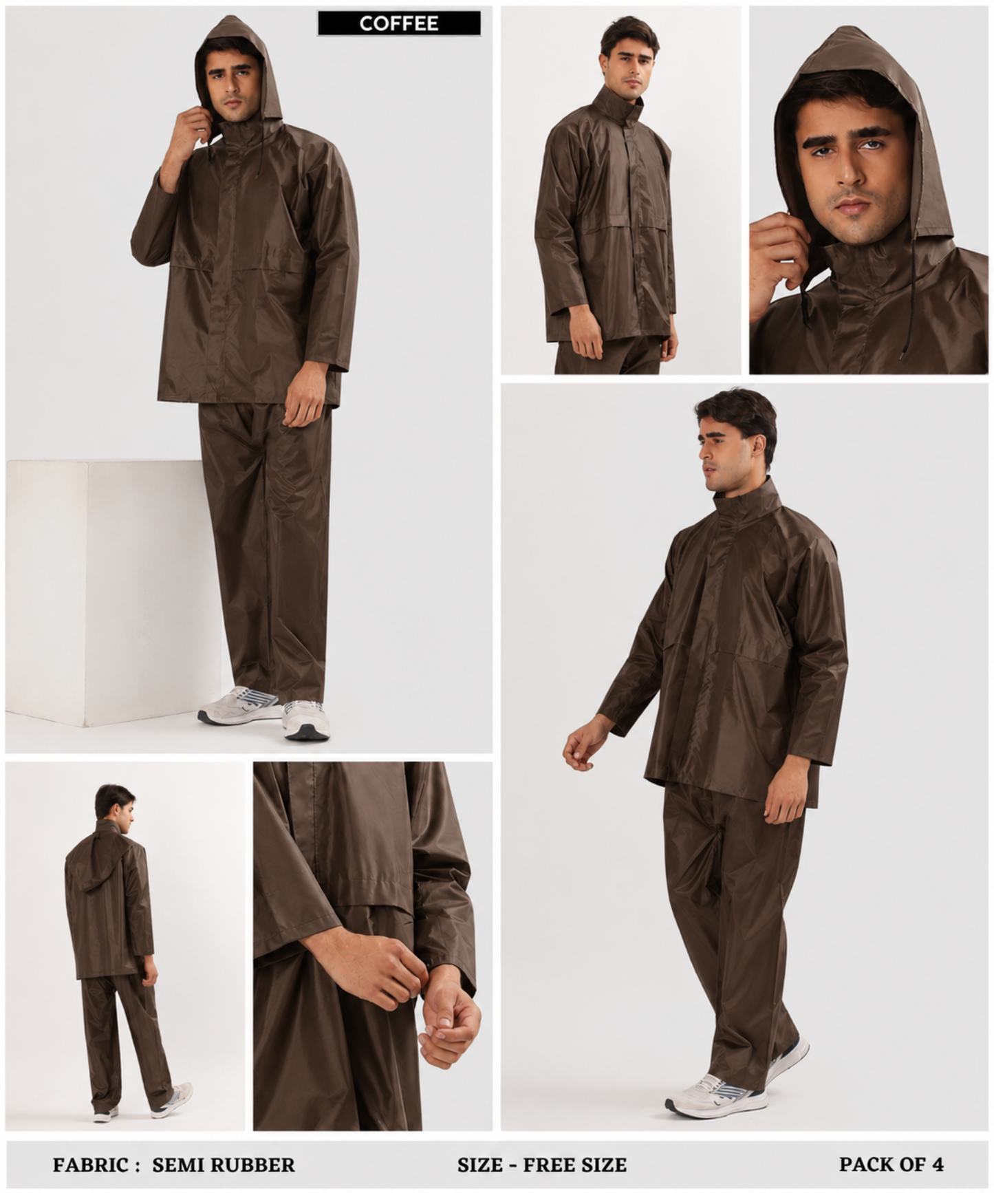 Men’s Semi-Rubber Full-Body Waterproof Rain Suit – Free Size