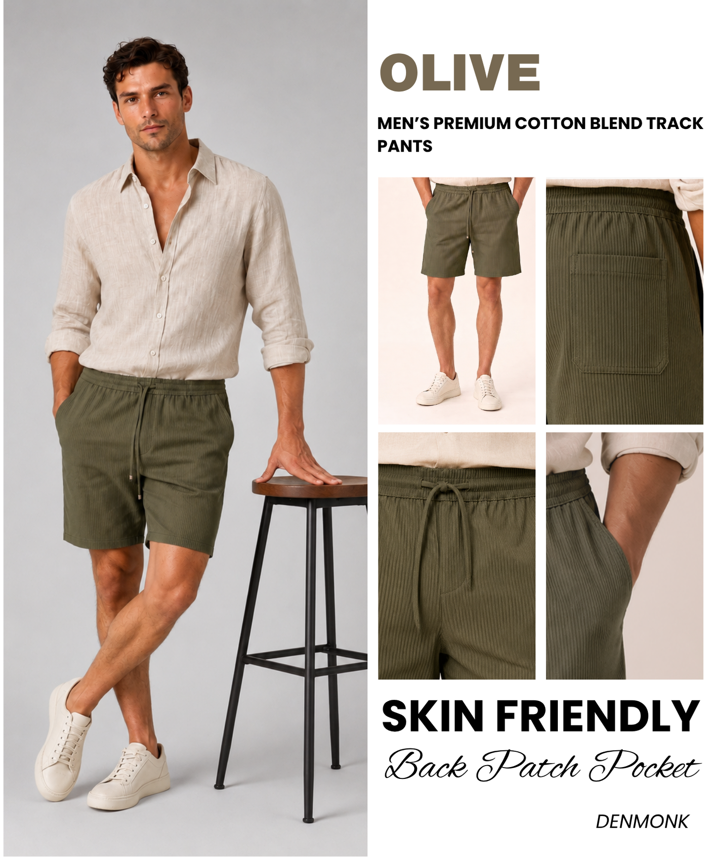 Men’s Premium Cotton Blend Lycra Casual Shorts | Soft Stretch Comfortable Fit