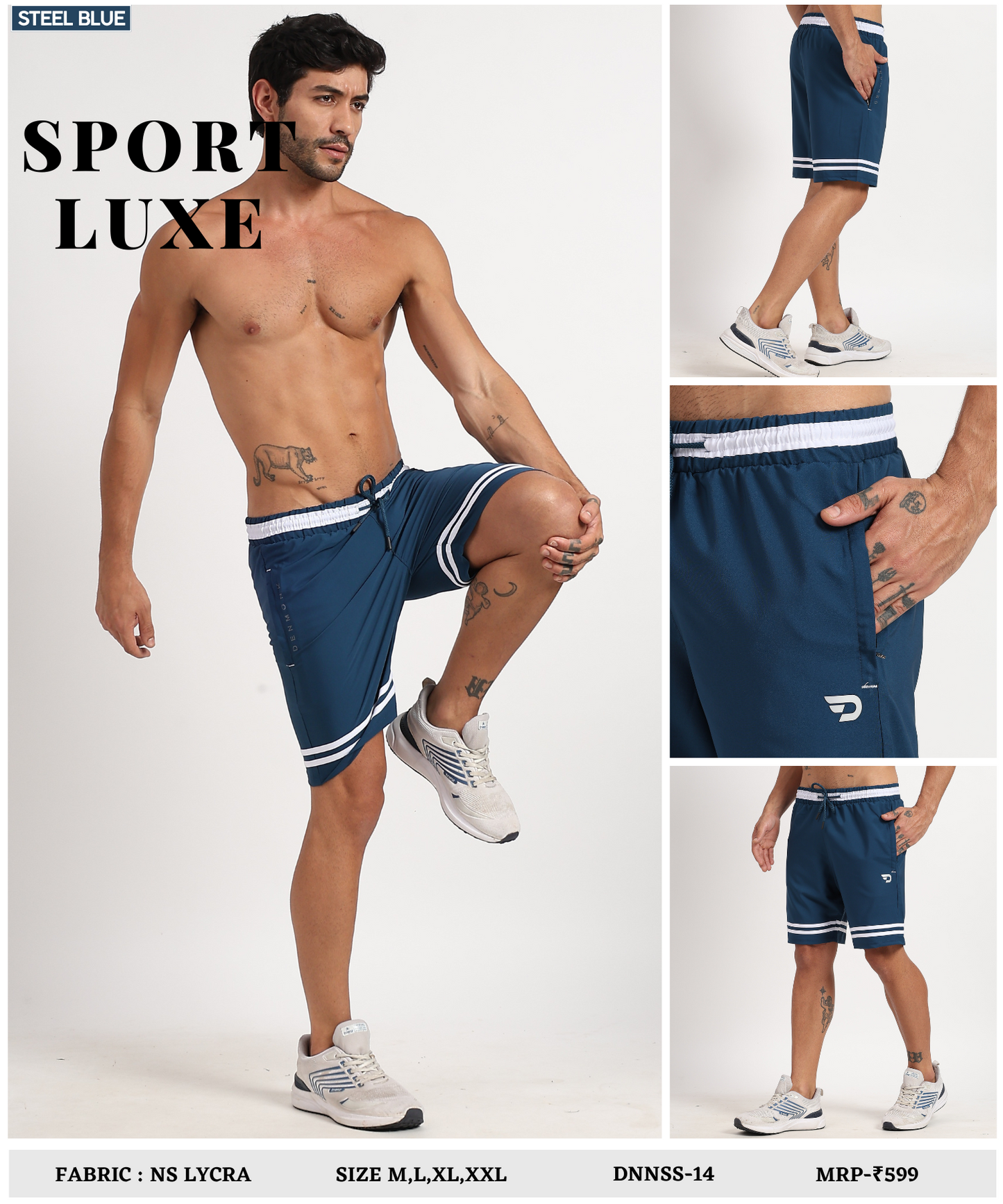 White Stripe Shorts – Imported Ns Parachute Lycra | 15% Lycra | 130 GSM