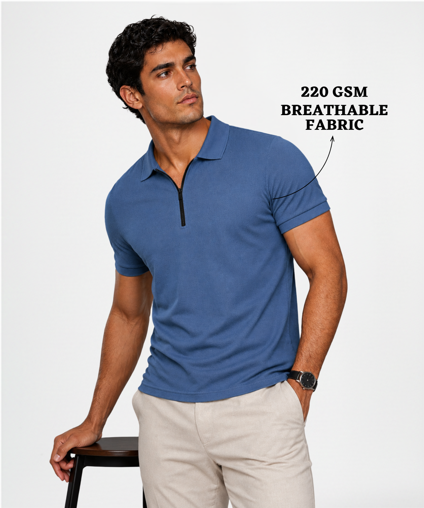 Men's Premium Textured Oval Jacquard Polo T-Shirt 200 gsm – Modern Knit Finish