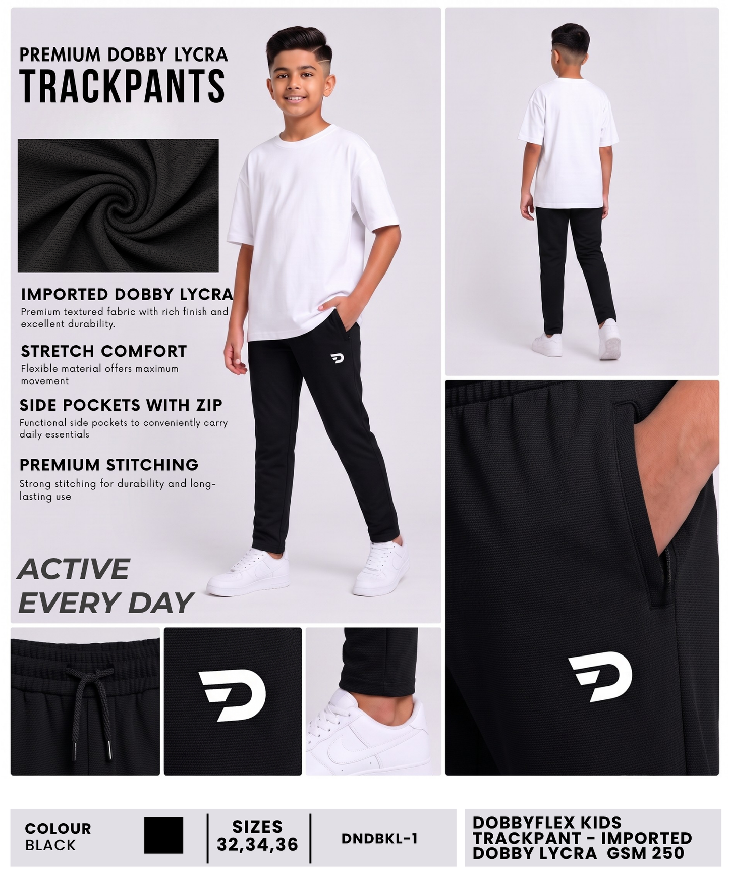 DobbyFlex Kids Trackpant - Imported Dobby Lycra  (GSM 250)
