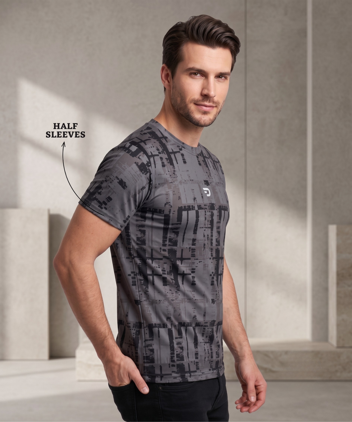 Men's Imported Matty Check Lycra Printed T-Shirt | 220 GSM  | Regular Fit