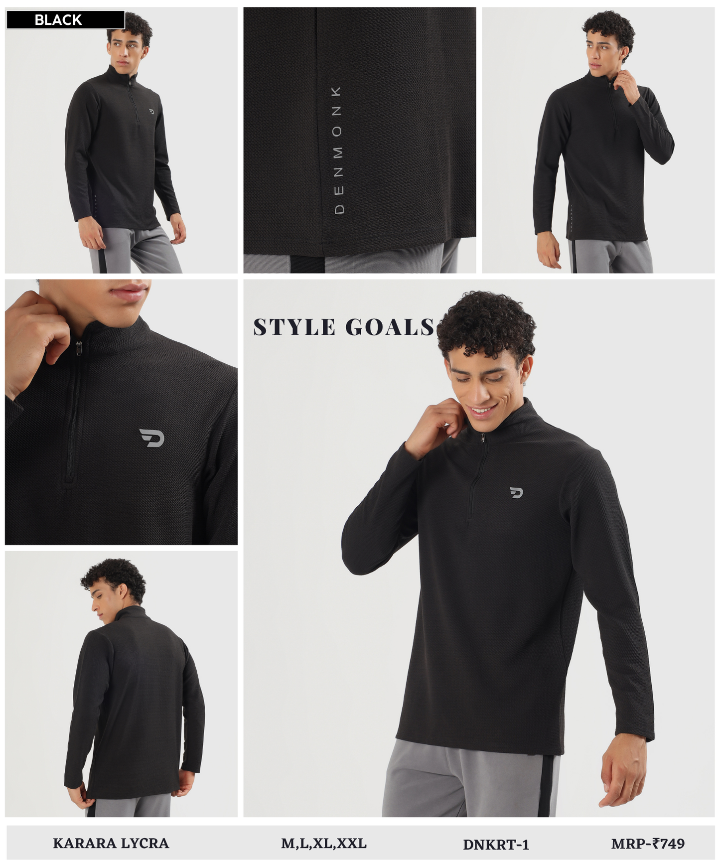Men's Imported Karara Lycra 250 GSM Half Zip High Neck T-Shirt | Full Sleeves