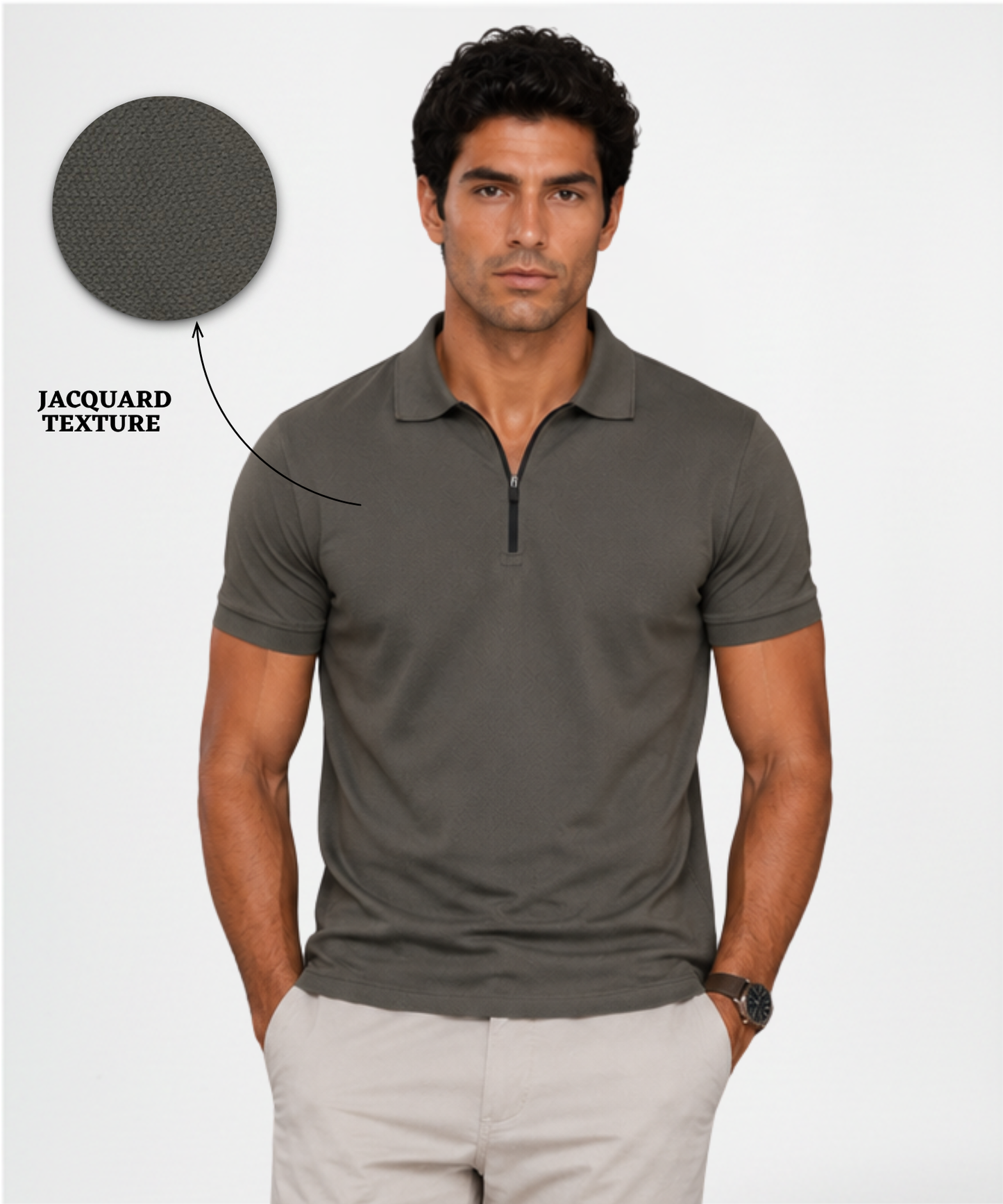 Men's Premium Textured Oval Jacquard Polo T-Shirt 200 gsm – Modern Knit Finish