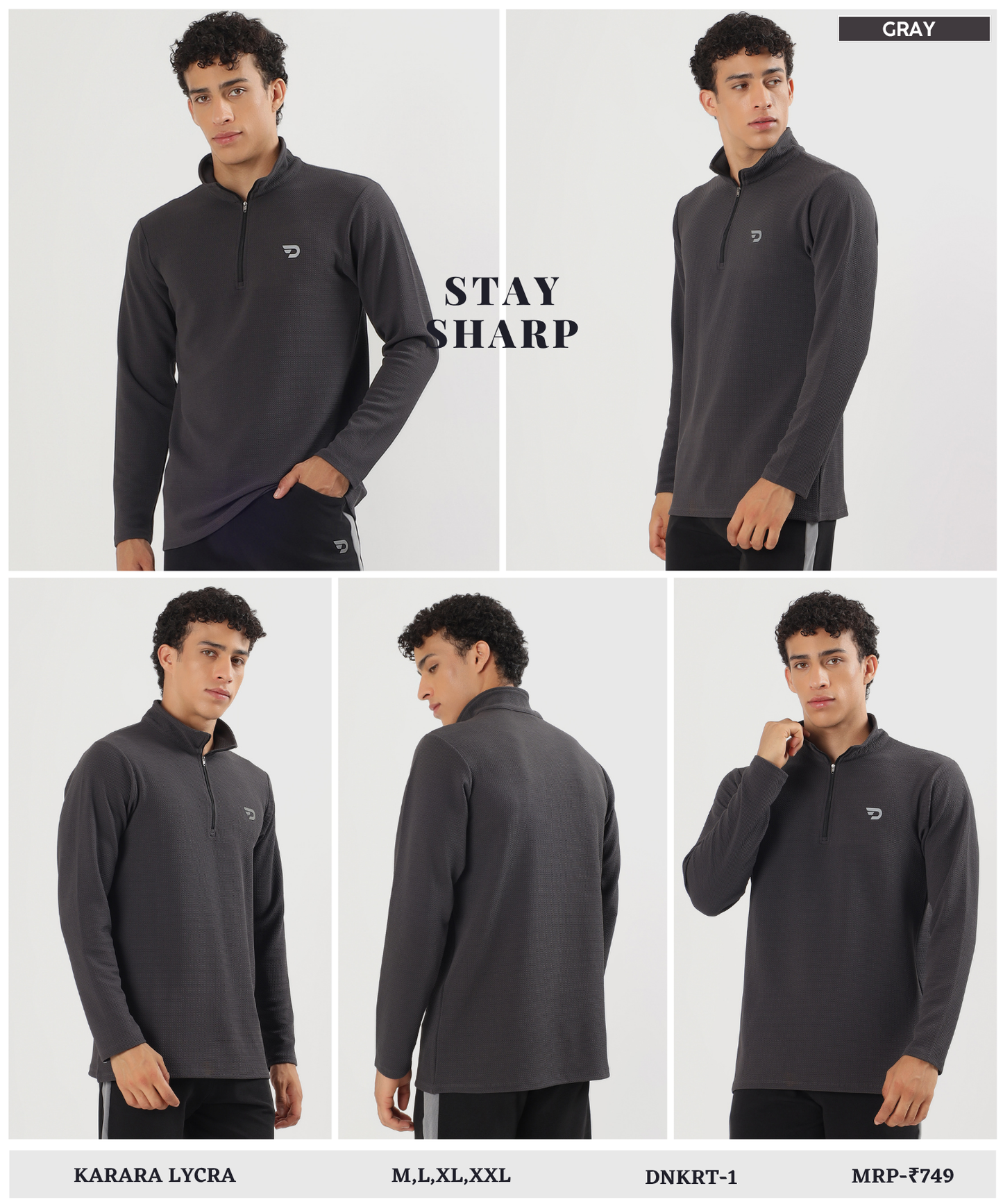 Men's Imported Karara Lycra 250 GSM Half Zip High Neck T-Shirt | Full Sleeves