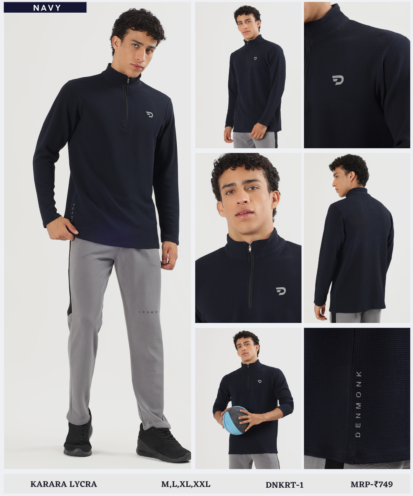 Men's Imported Karara Lycra 250 GSM Half Zip High Neck T-Shirt | Full Sleeves