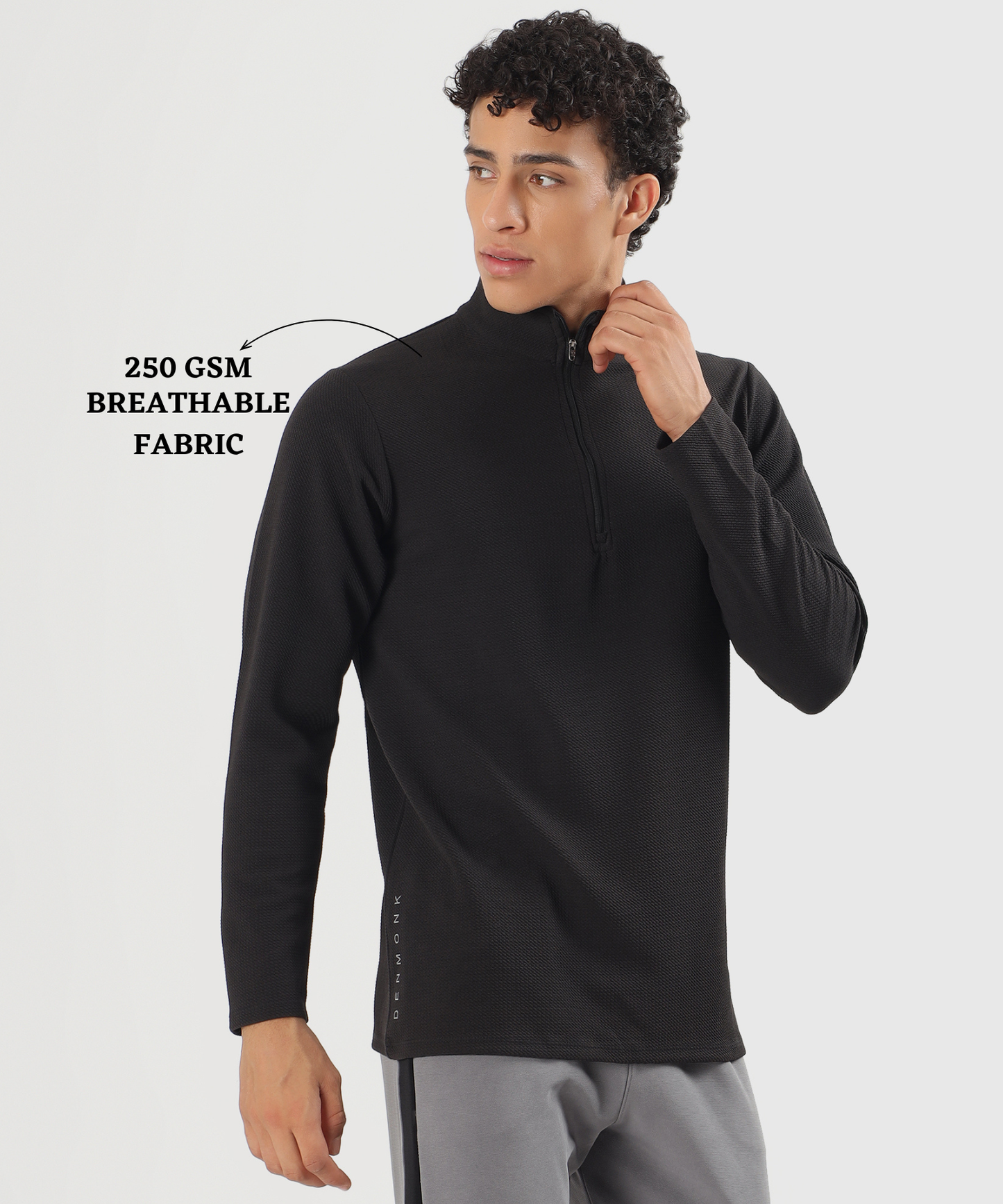 Men's Imported Karara Lycra 250 GSM Half Zip High Neck T-Shirt | Full Sleeves