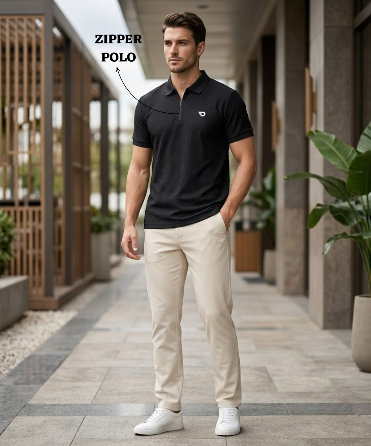 Denmonk Men's  Imported Jacquard Polo T-Shirt with Quater Zipper | 220 GSM | Regular Fit