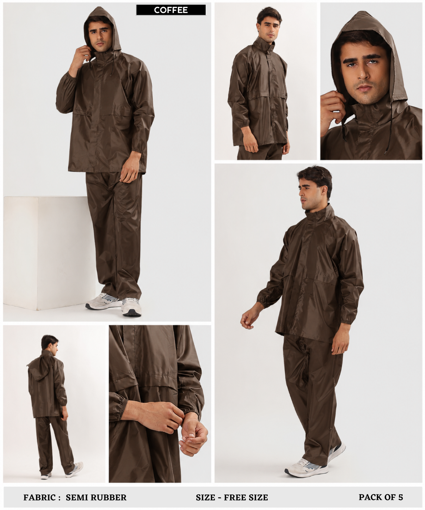 Men's Semi-Rubber Full Body Waterproof Rain Suit with Ribbed Cuffs | Free Size