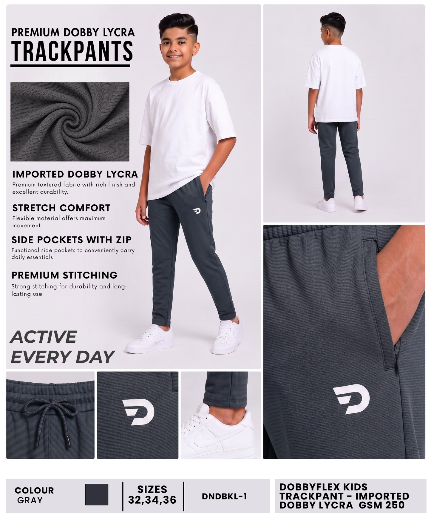 DobbyFlex Kids Trackpant - Imported Dobby Lycra  (GSM 250)