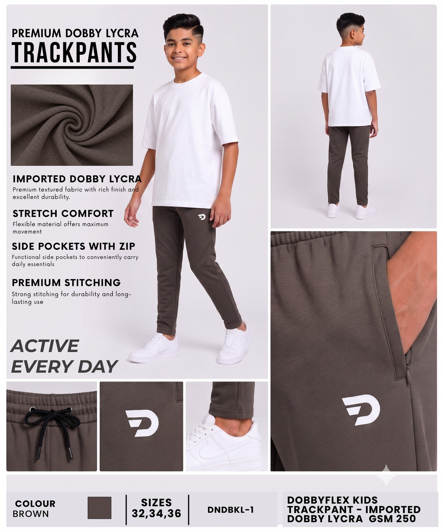 DobbyFlex Kids Trackpant - Imported Dobby Lycra  (GSM 250)
