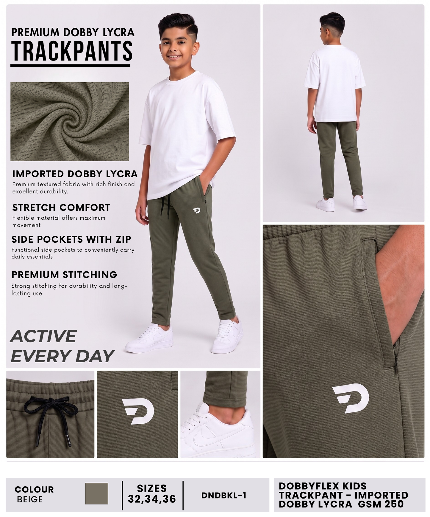 DobbyFlex Kids Trackpant - Imported Dobby Lycra  (GSM 250)