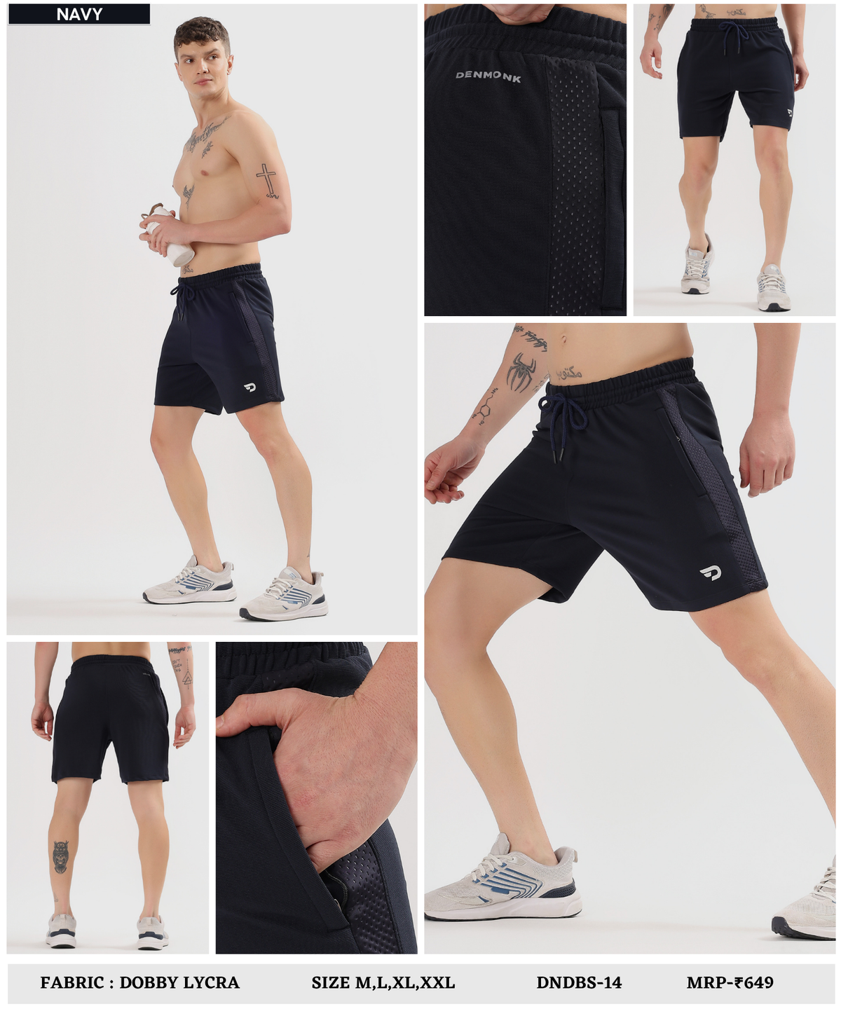 Sport Fit Shorts - Dobby Lycra with Bugdot Patch | GSM 250