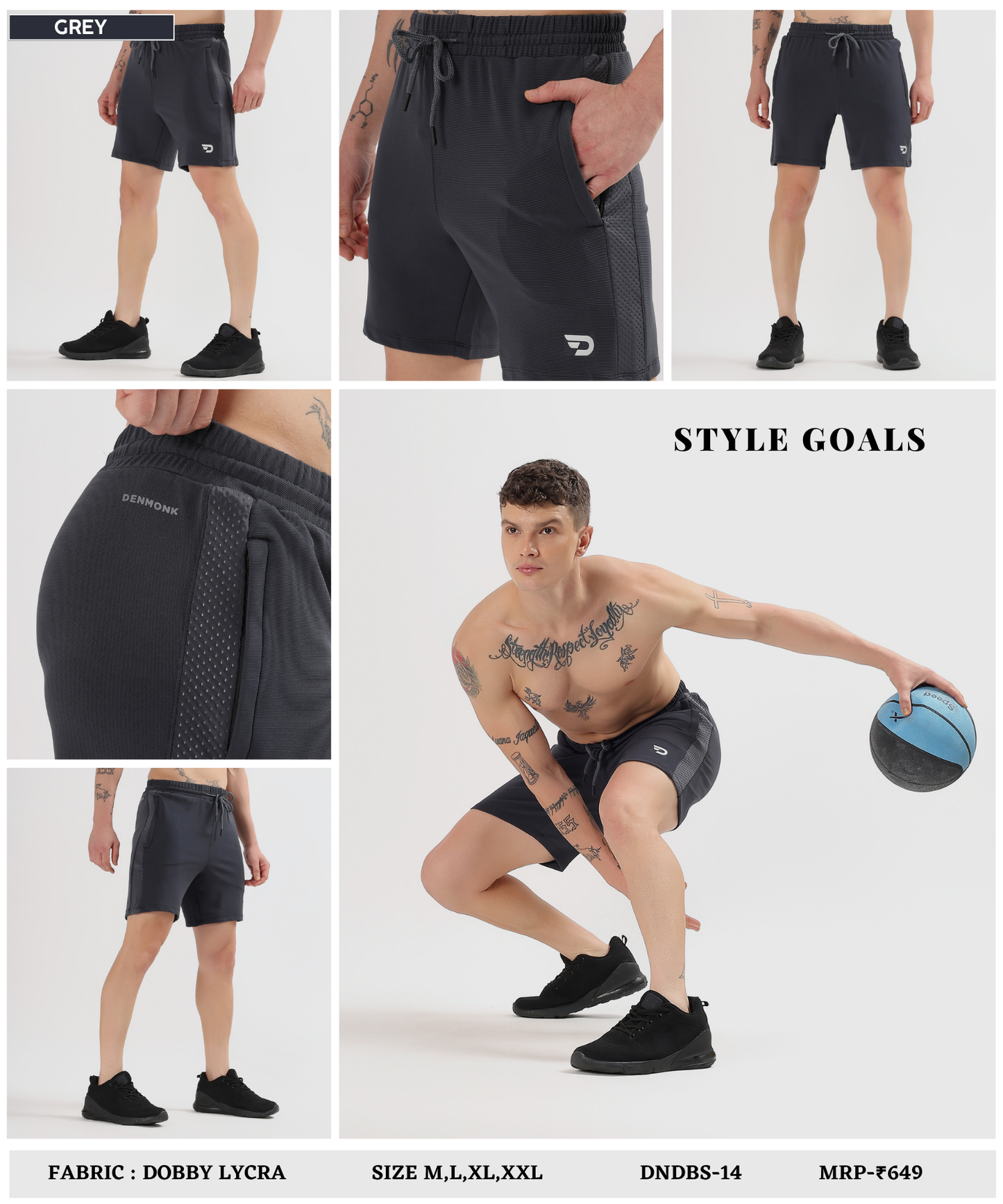 Sport Fit Shorts - Dobby Lycra with Bugdot Patch | GSM 250
