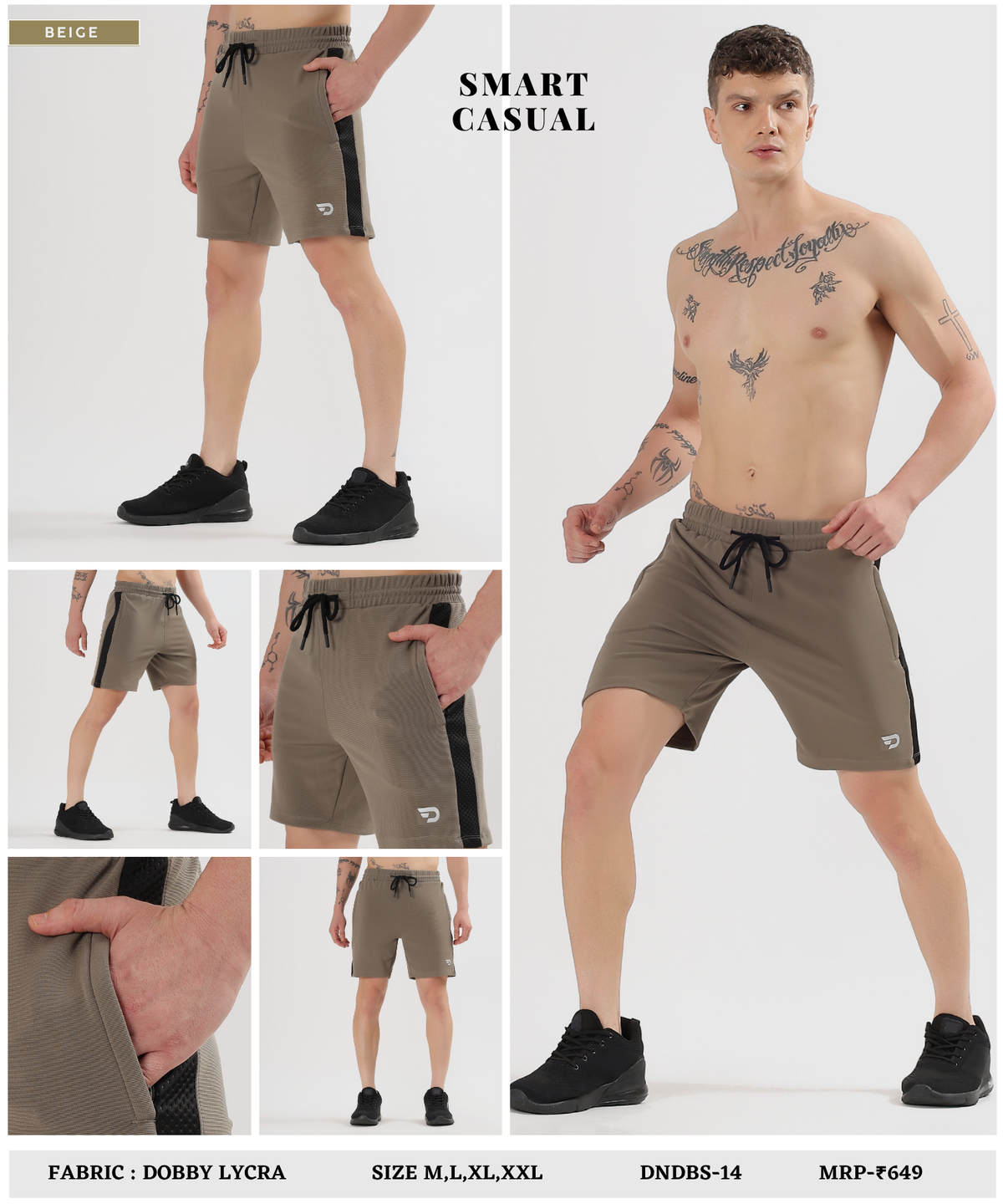 Sport Fit Shorts - Dobby Lycra with Bugdot Patch | GSM 250