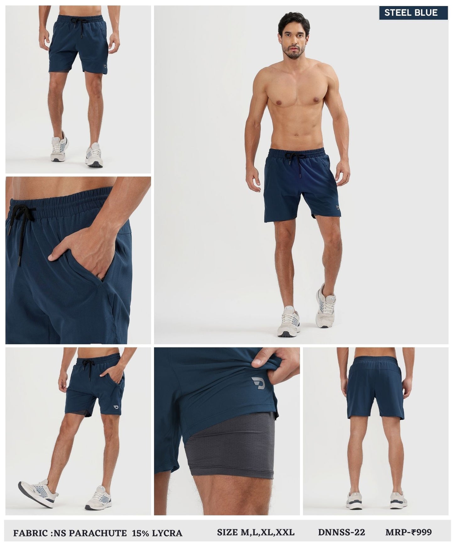 2-IN-1 SHORTS - Imported Ns Parachute Lycra (130 GSM 15% Lycra)