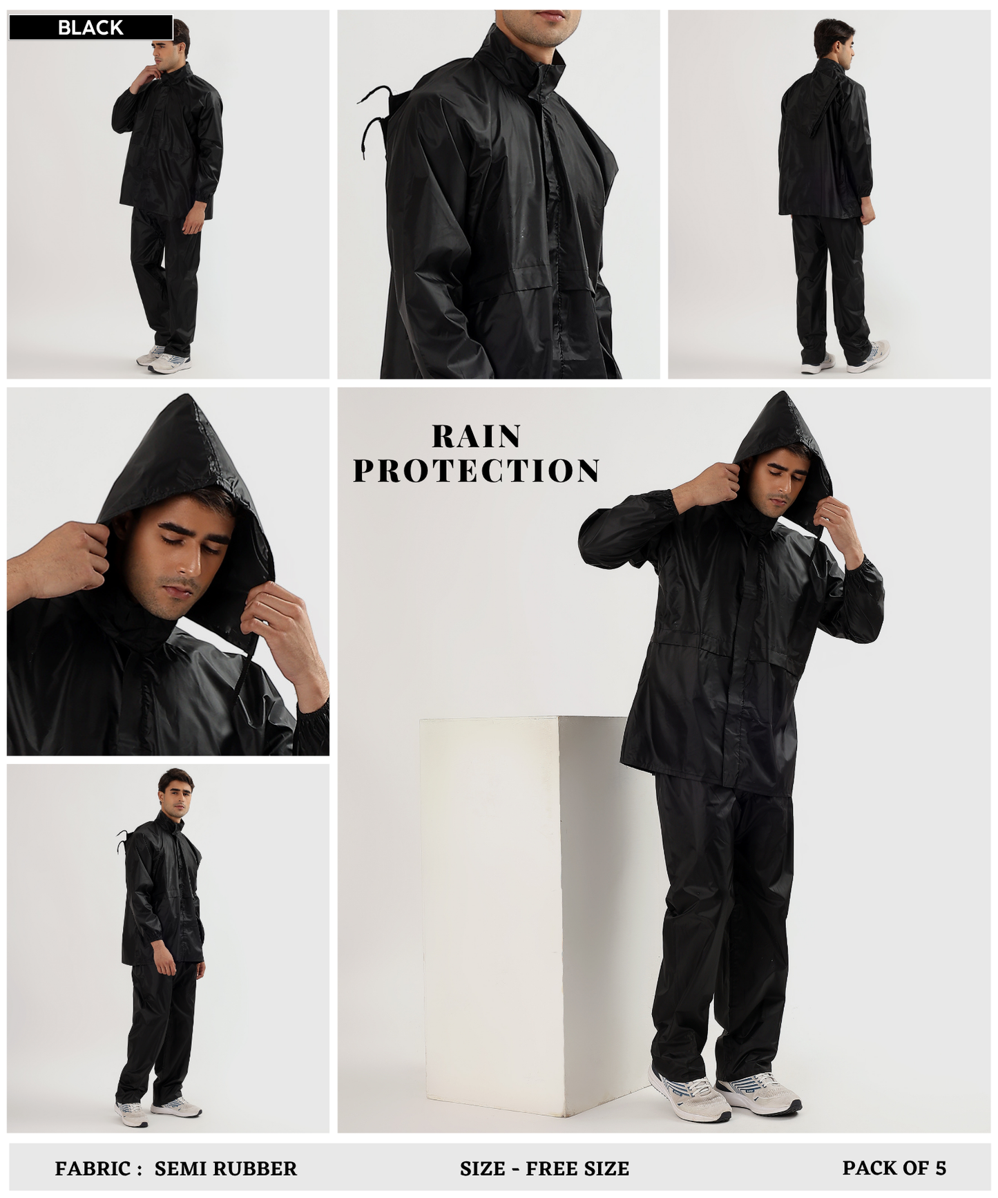 Men's Semi-Rubber Full Body Waterproof Rain Suit with Ribbed Cuffs | Free Size