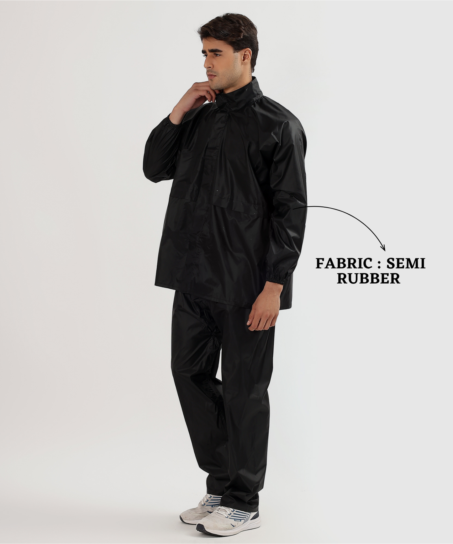 Men's Semi-Rubber Full Body Waterproof Rain Suit with Ribbed Cuffs | Free Size