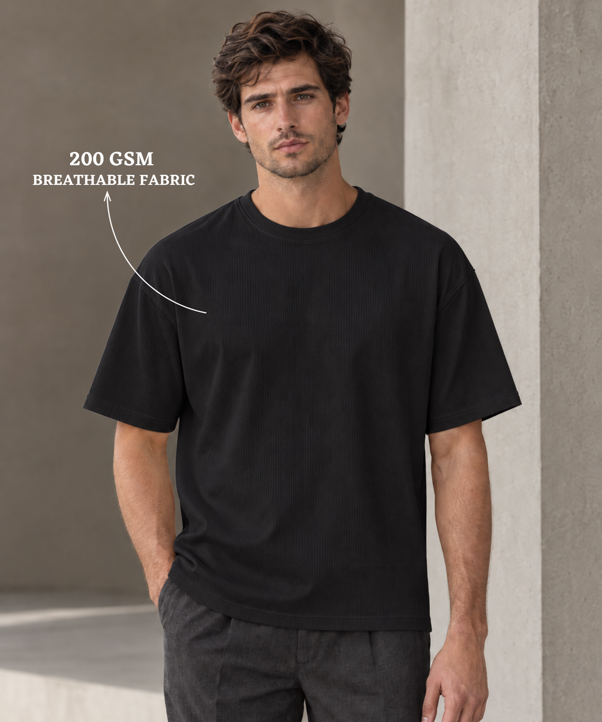 Premium Cotton Feel Plain Polo With Corduroy Texture Oversize T-Shirt for Men | 200 GSM | Boxy Fit