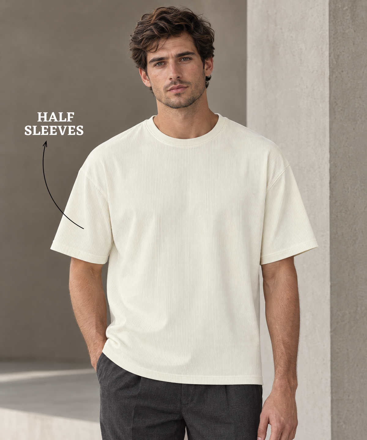 Premium Cotton Feel Plain Polo With Corduroy Texture Oversize T-Shirt for Men | 200 GSM | Boxy Fit