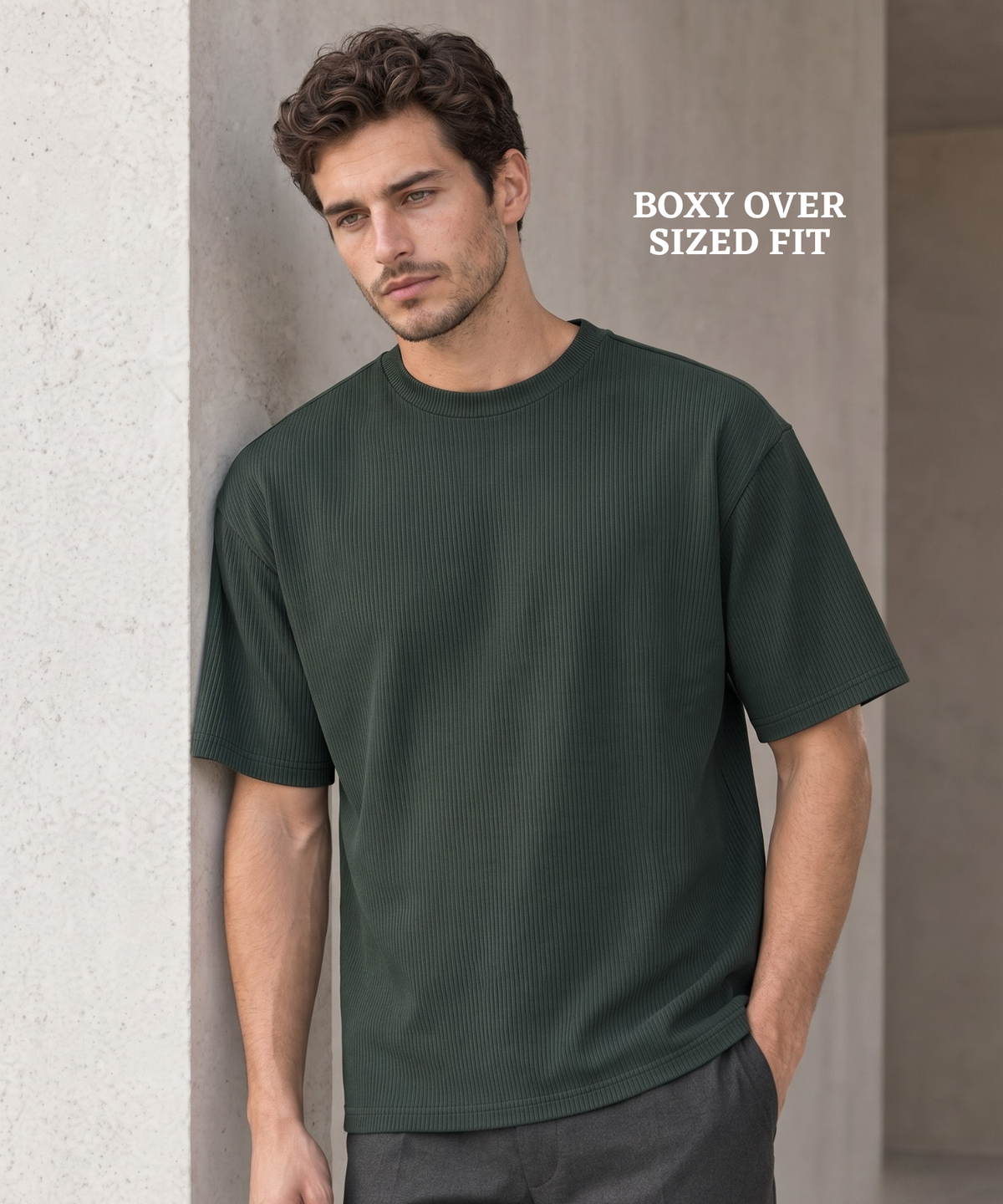 Premium Cotton Feel Plain Polo With Corduroy Texture Oversize T-Shirt for Men | 200 GSM | Boxy Fit