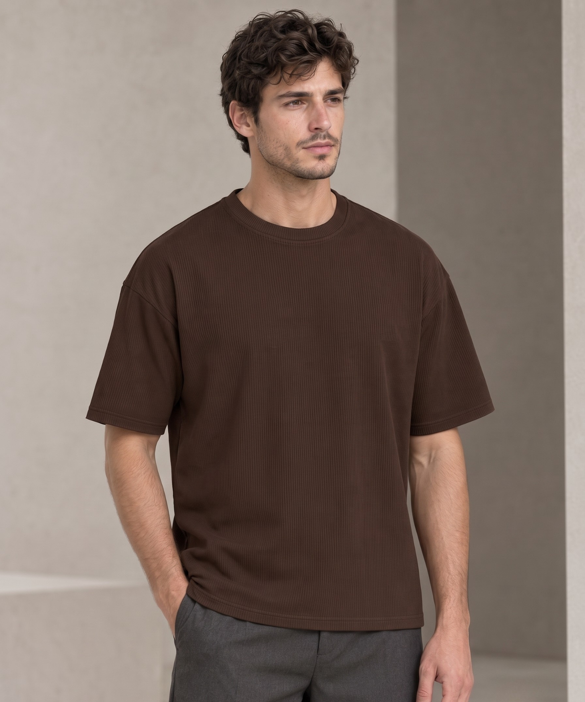 Premium Cotton Feel Plain Polo With Corduroy Texture Oversize T-Shirt for Men | 200 GSM | Boxy Fit