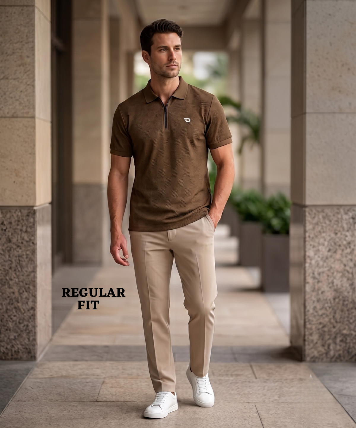 Denmonk Men's  Imported Jacquard Polo T-Shirt with Quater Zipper | 220 GSM | Regular Fit