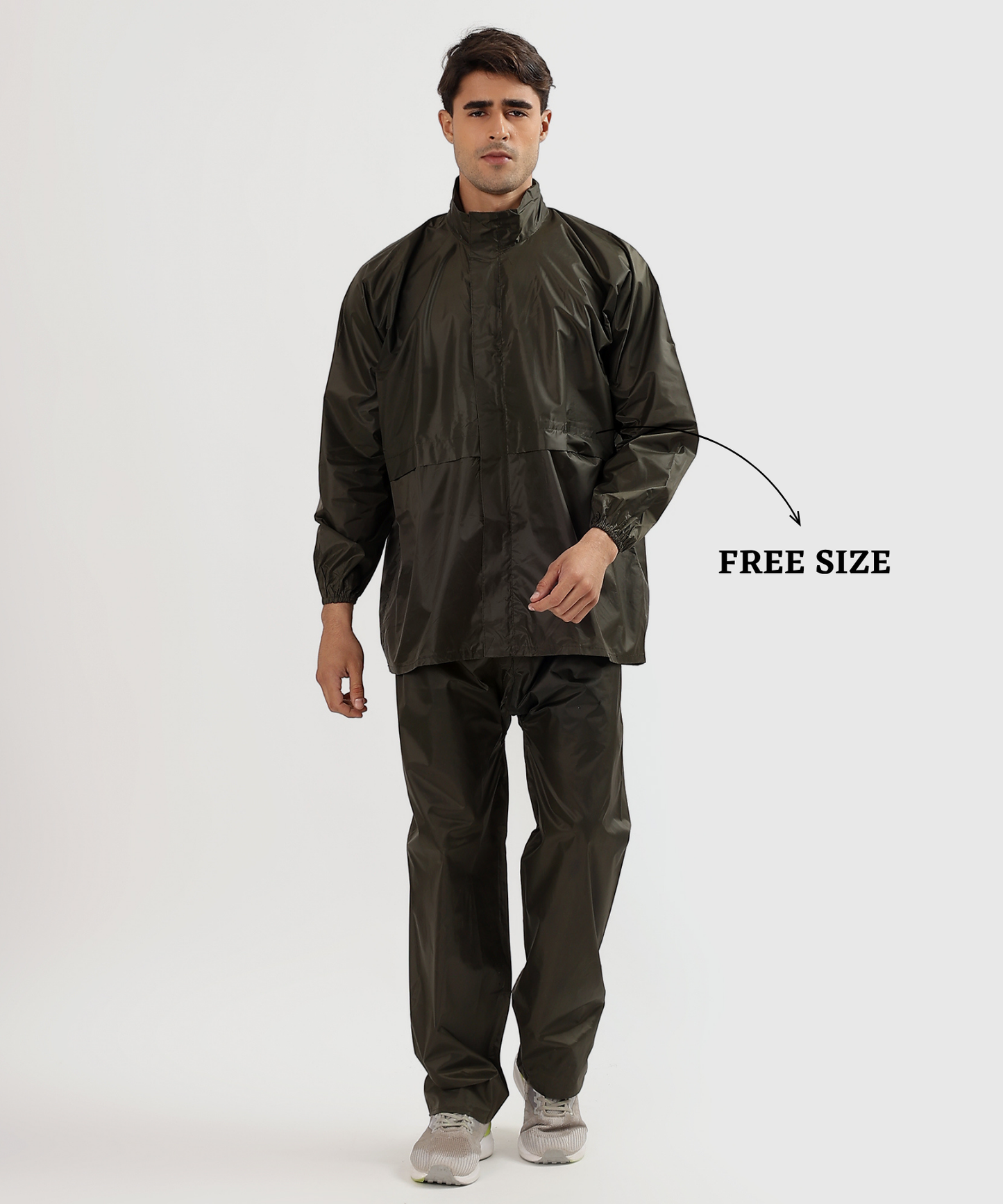 Men's Semi-Rubber Full Body Waterproof Rain Suit with Ribbed Cuffs | Free Size