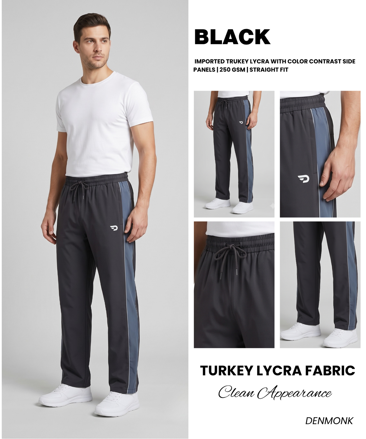 ActivePro Trackpant  – Imported Turkey Lycra Cotton Feel With Color Contrast Side Panels & Reflective Piping | 250 GSM | Straight Fit