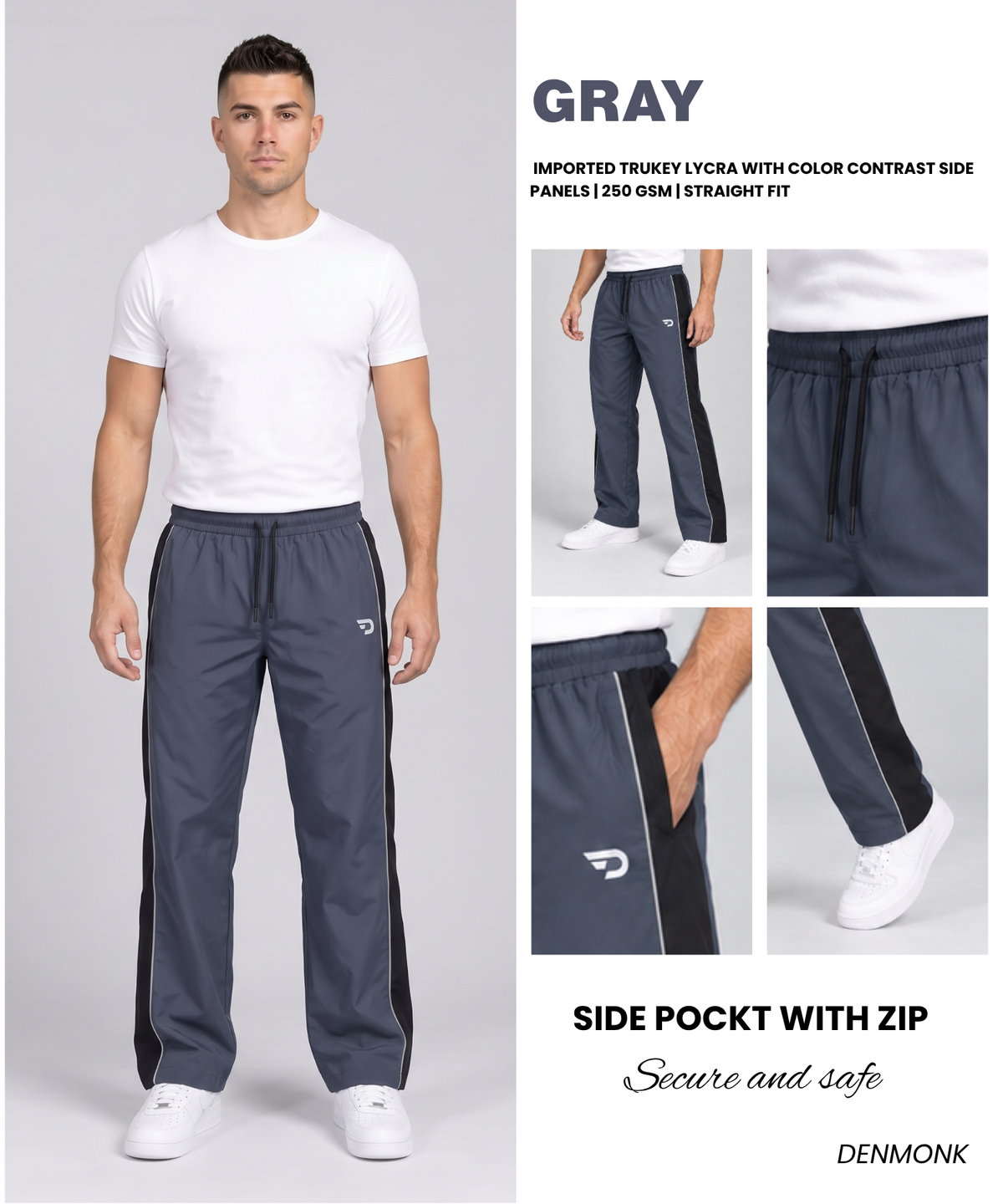 ActivePro Trackpant  – Imported Turkey Lycra Cotton Feel With Color Contrast Side Panels & Reflective Piping | 250 GSM | Straight Fit