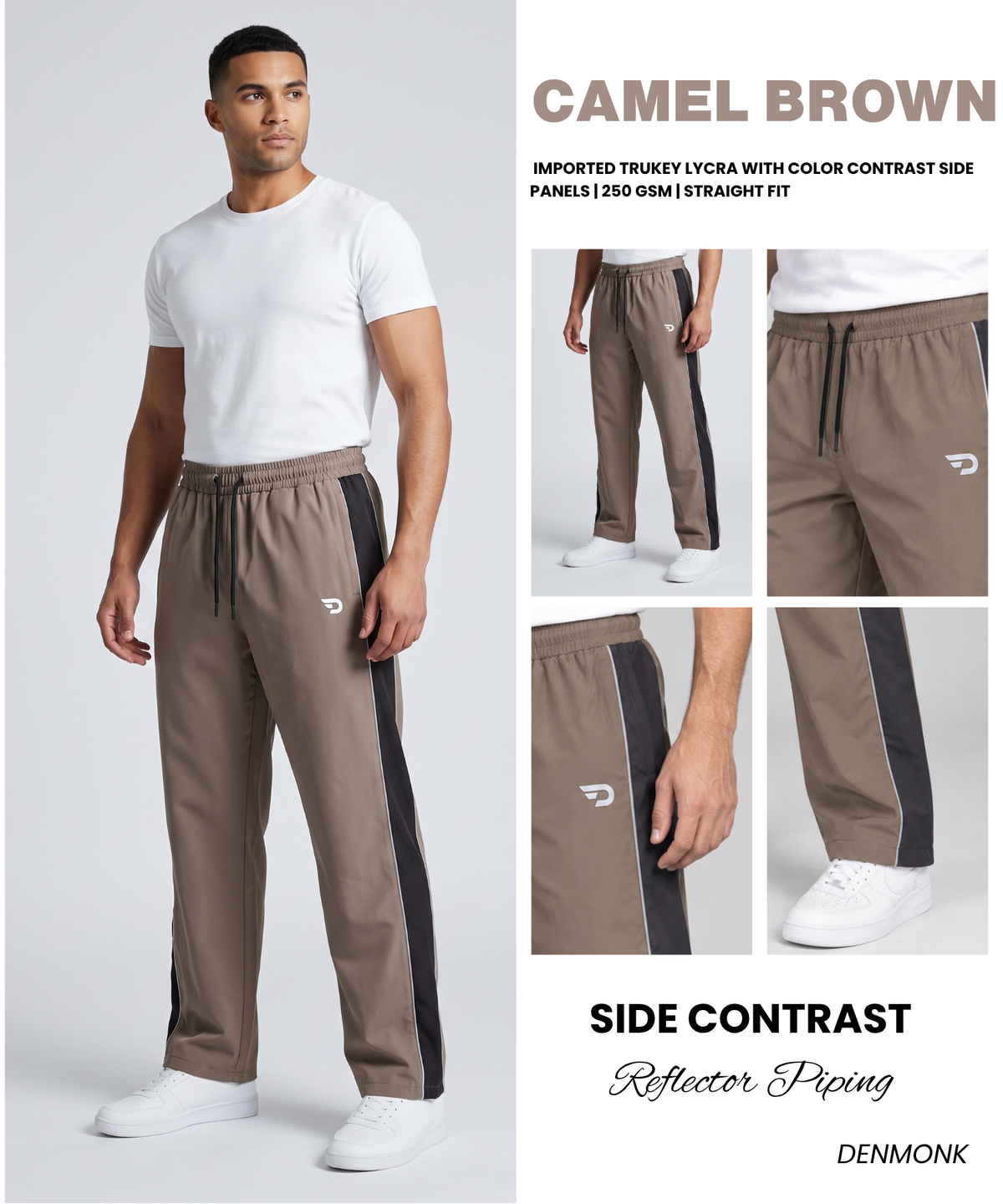 ActivePro Trackpant  – Imported Turkey Lycra Cotton Feel With Color Contrast Side Panels & Reflective Piping | 250 GSM | Straight Fit