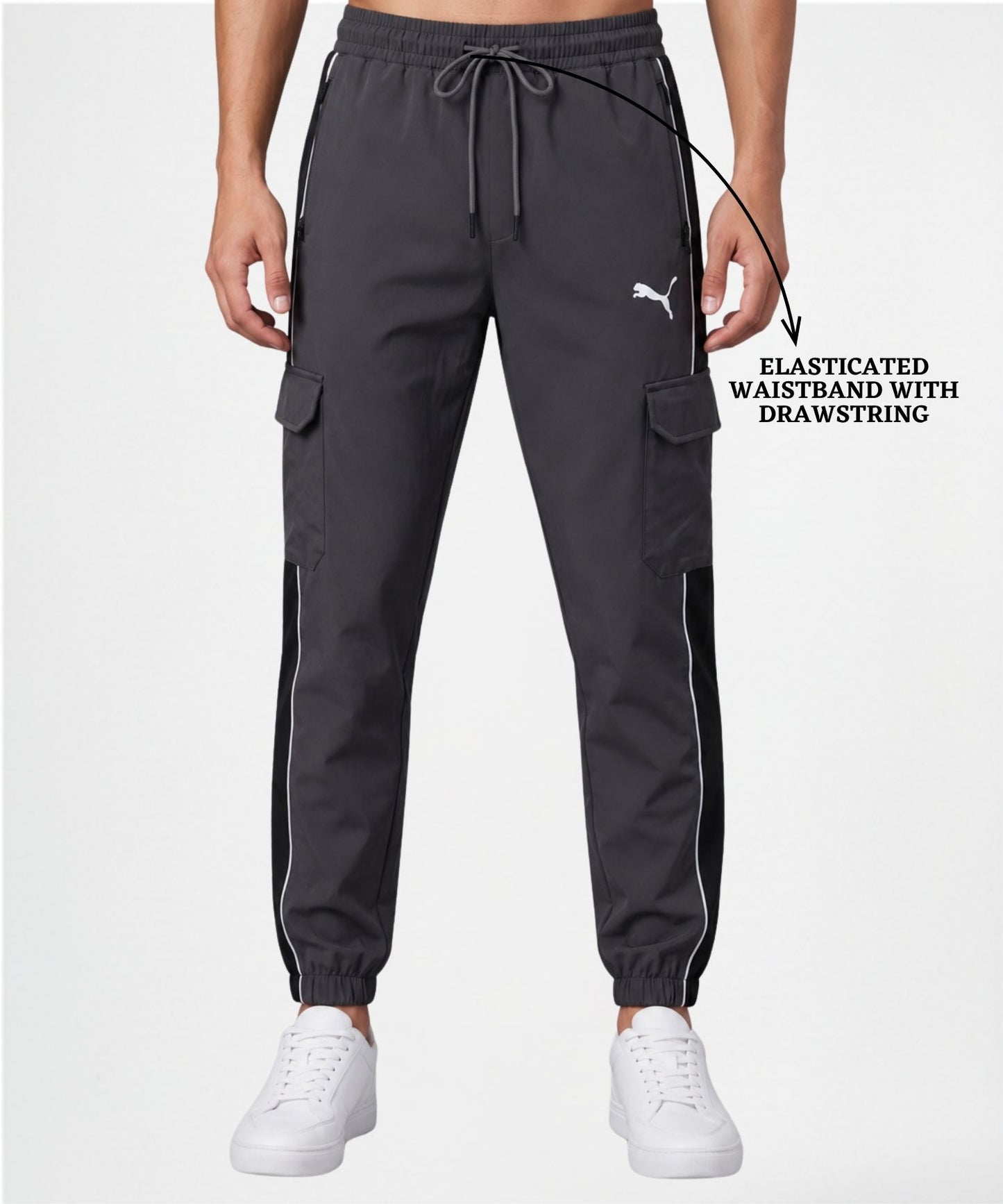 Imported Ns Parachute Lycra TrackPant(15% Lycra 145 GSM)| Side Contrast Panel Piping Design | Ribbed Hem