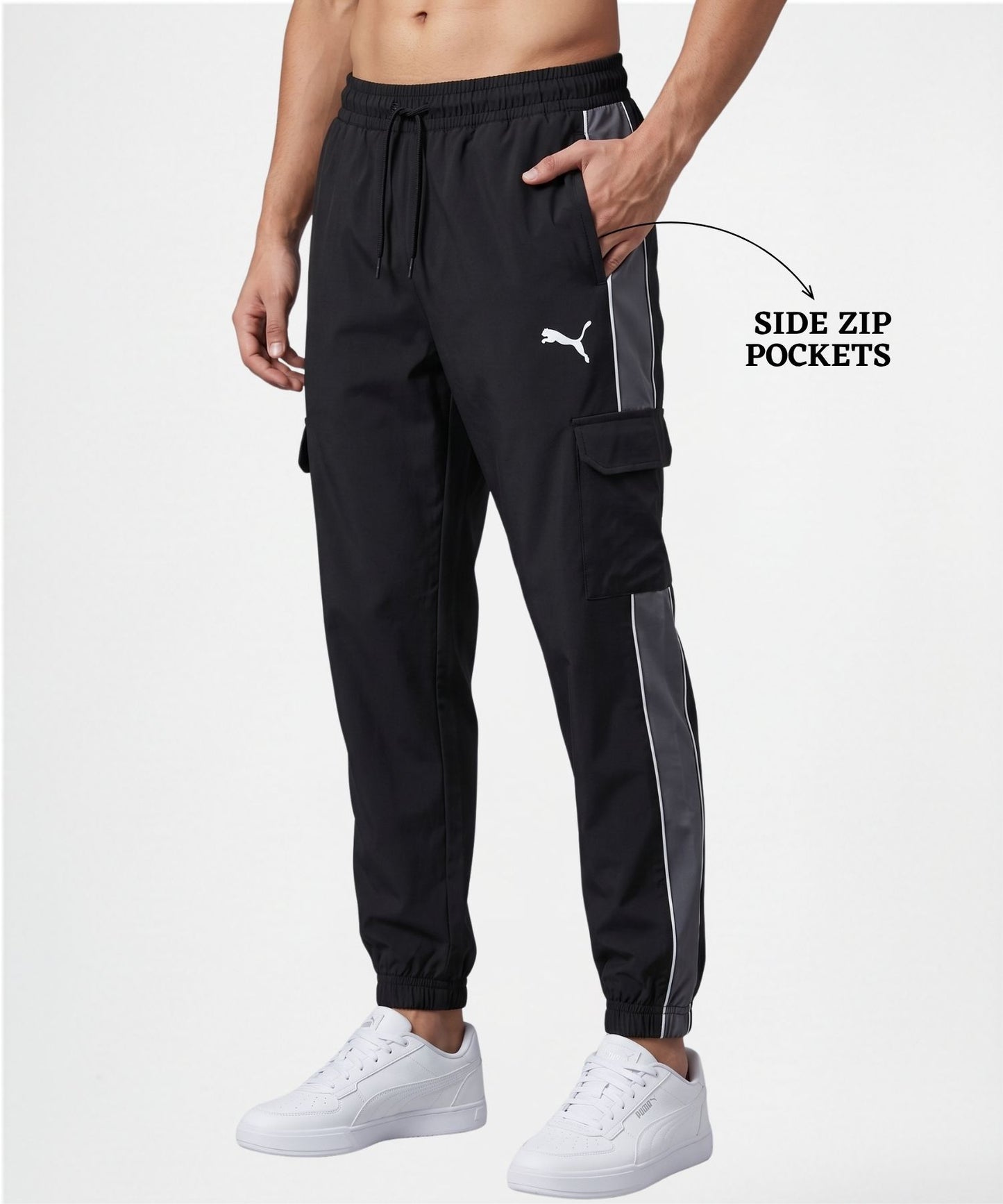 Imported Ns Parachute Lycra TrackPant(15% Lycra 145 GSM)| Side Contrast Panel Piping Design | Ribbed Hem