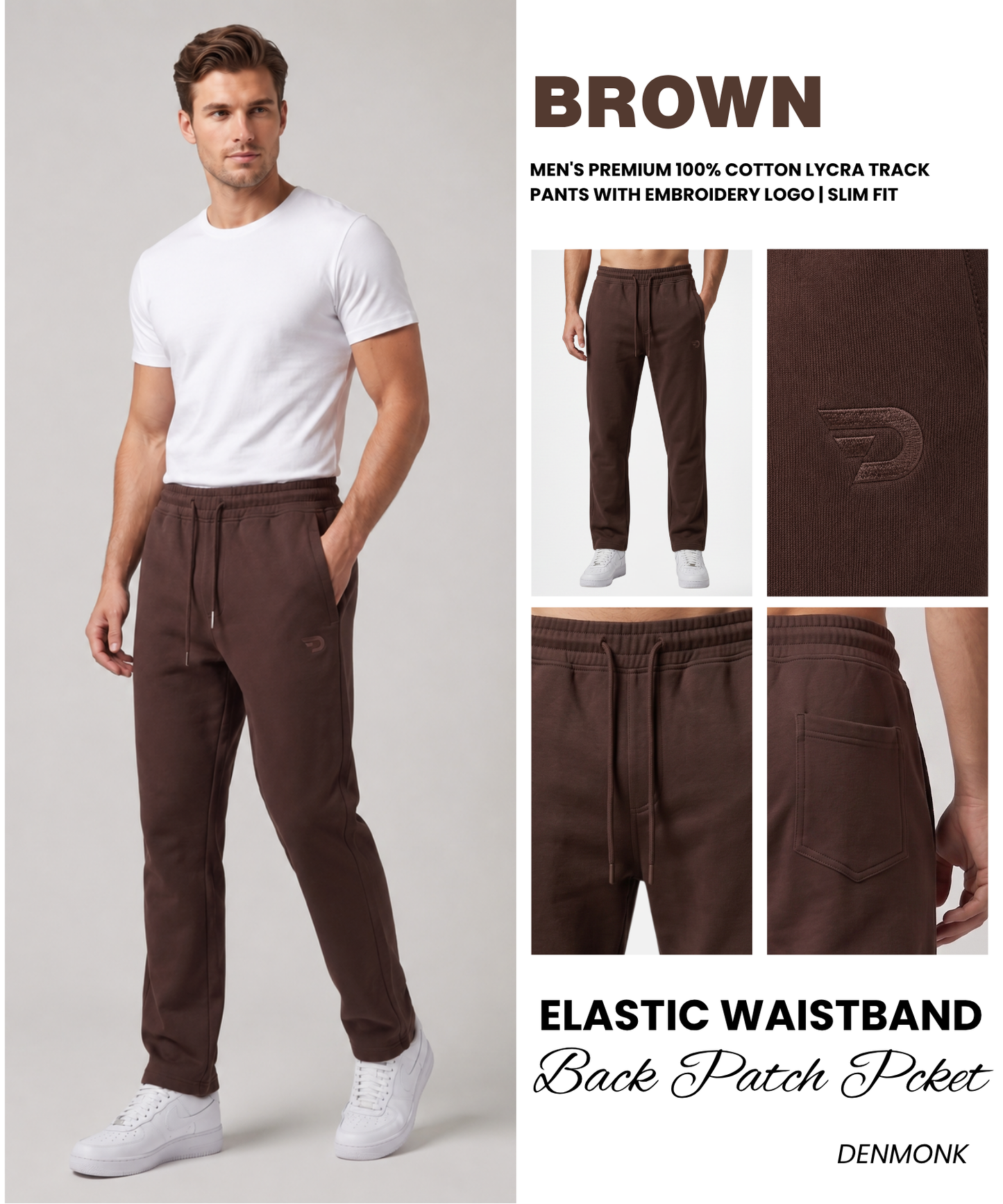 Men's Premium 100% Cotton Lycra Track Pants with Embroidery Logo | Slim Fit
