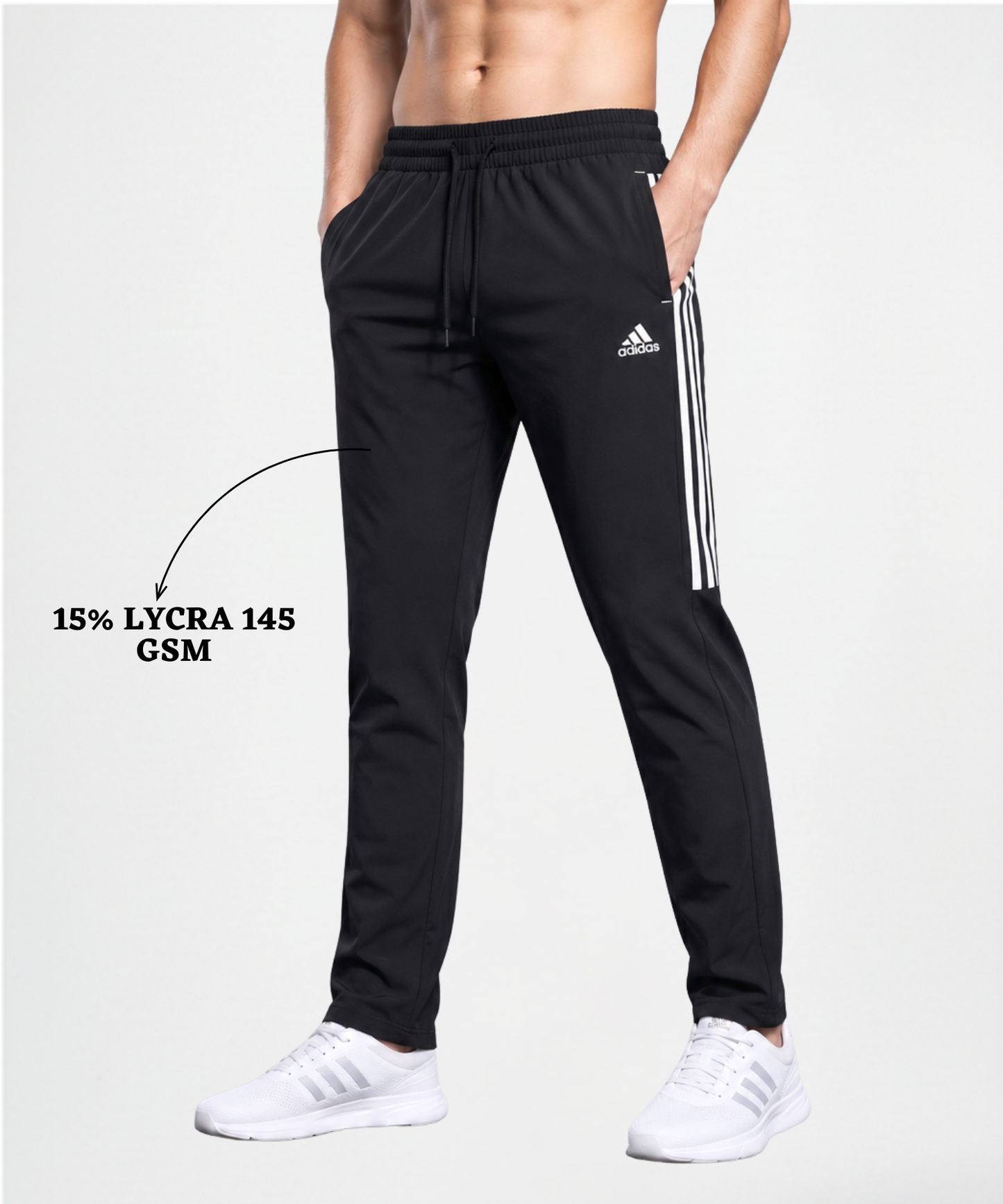 Imported Ns Parachute Lycra Lower (15% Lycra 145 GSM) | Half 3-strip design