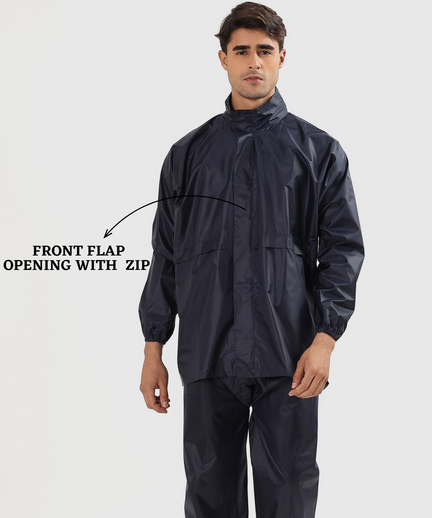 Men's Semi-Rubber Full Body Waterproof Rain Suit with Ribbed Cuffs | Free Size