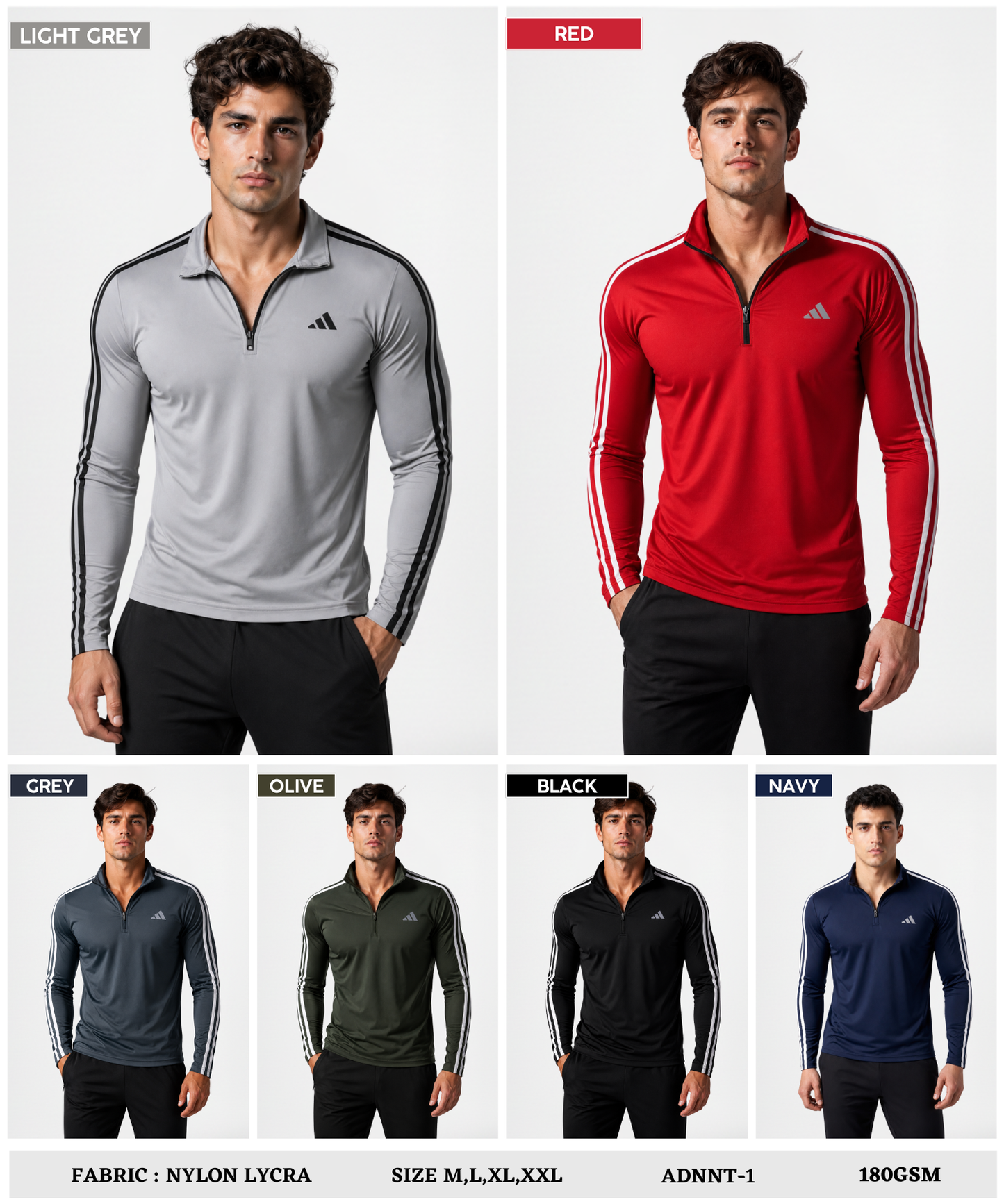 Imported Nylon Lycra Half Zipper T-Shirt (180 GSM)| 3 Strip Design